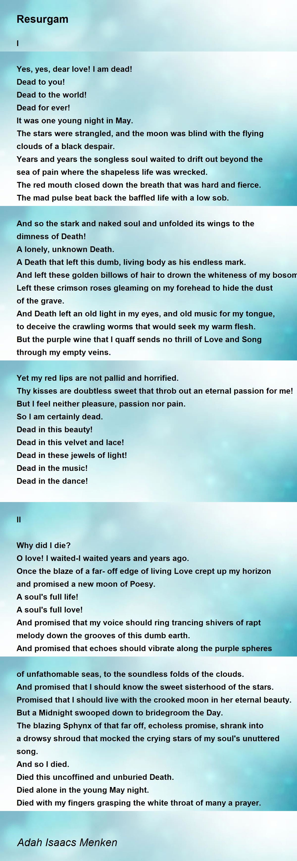 Resurgam Resurgam Poem by Adah Isaacs Menken