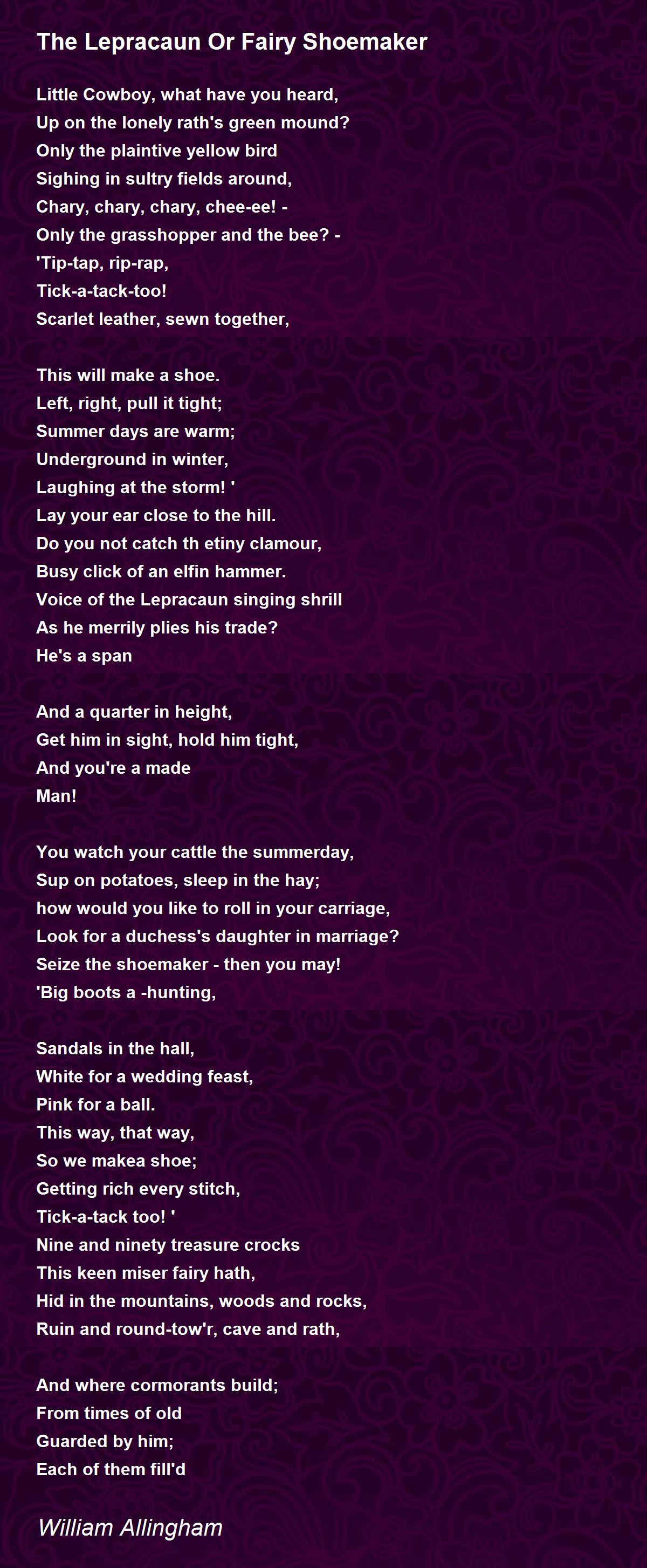 The Lepracaun Or Fairy Shoemaker Poem by William Allingham - Poem Hunter Comments