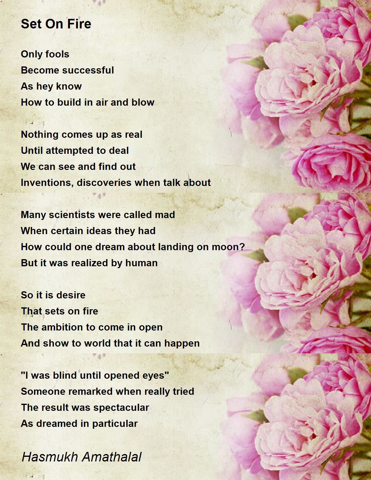 Set On Fire By Mehta Hasmukh Amathalal Set On Fire Poem