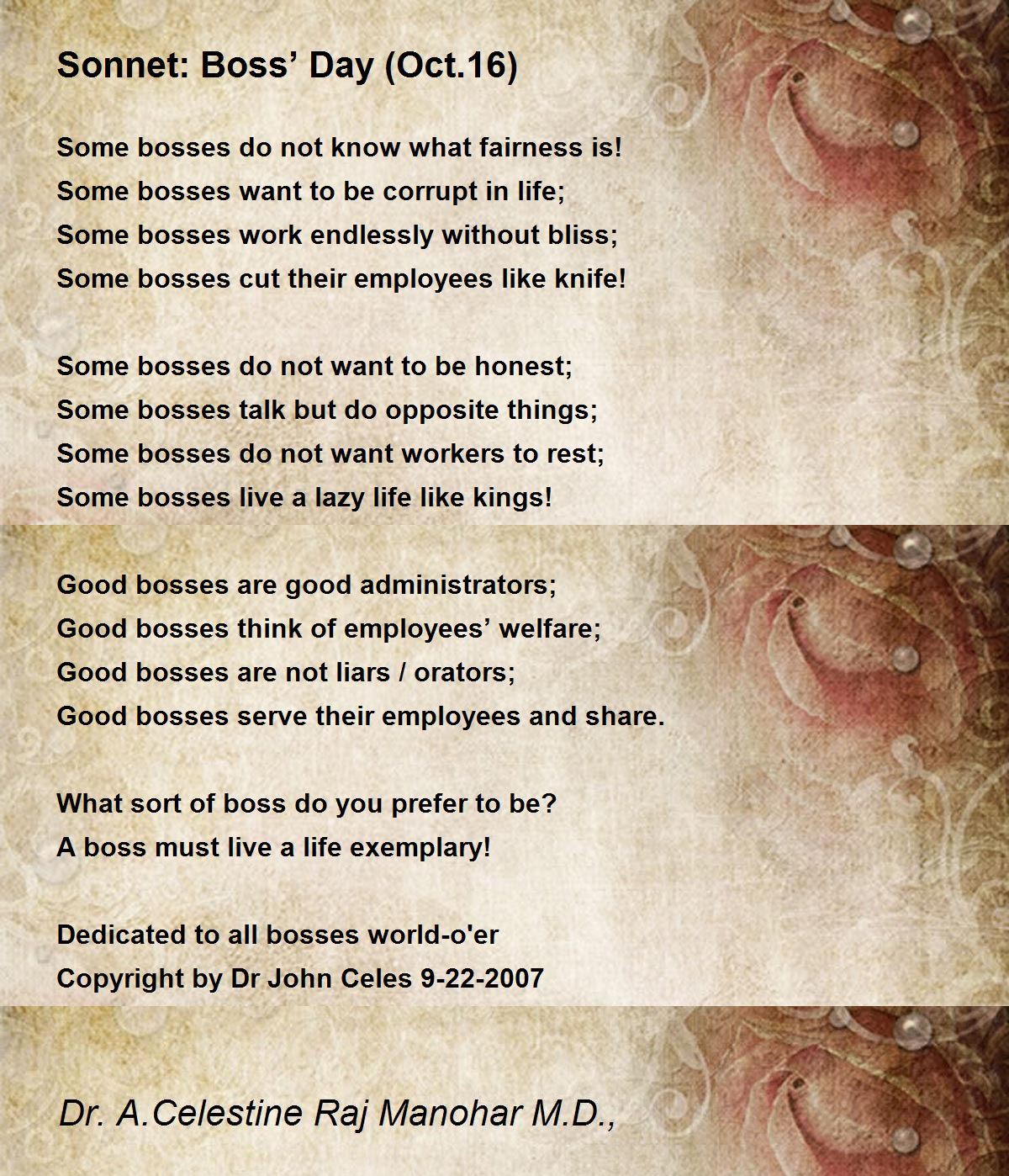 Boss’ Day (Oct.16) Boss’ Day (Oct.16) Poem by Dr John