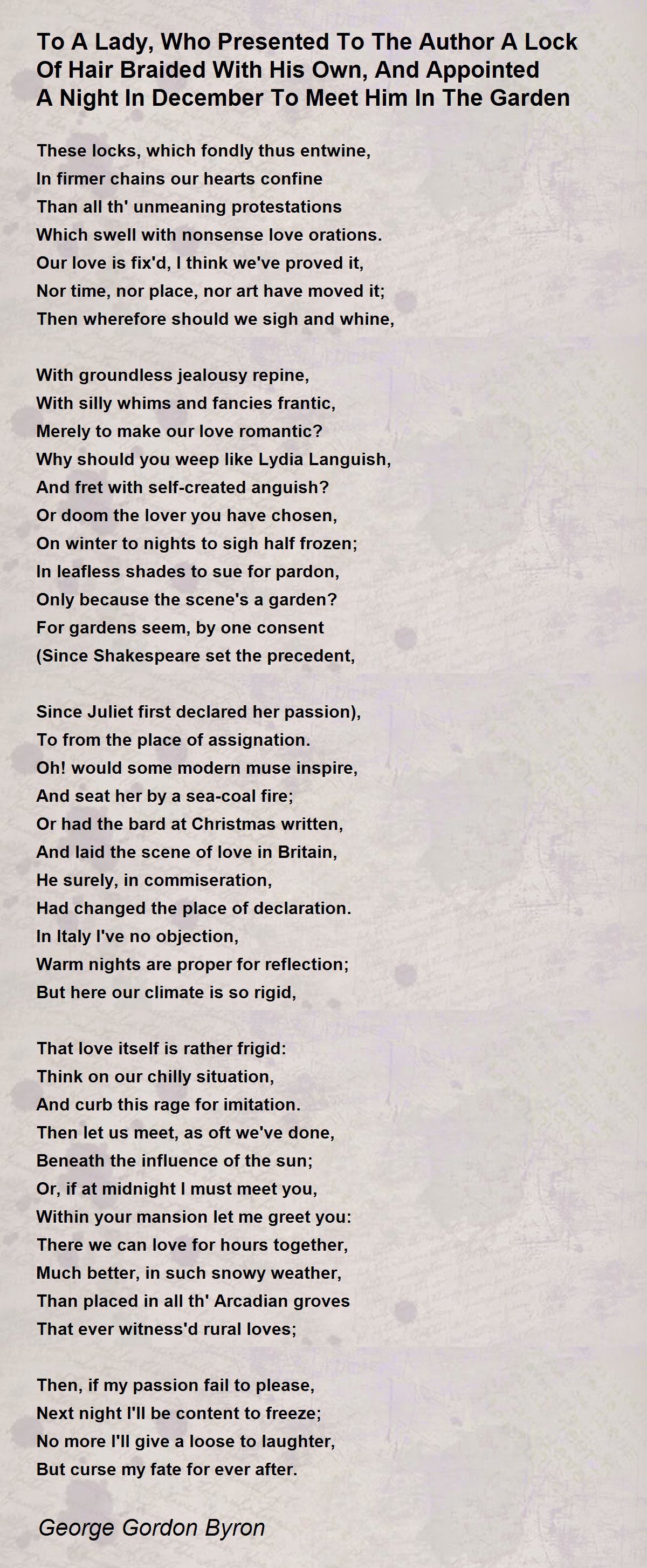 To A Lady, Who Presented To The Author A Lock Of Hair Braided With His