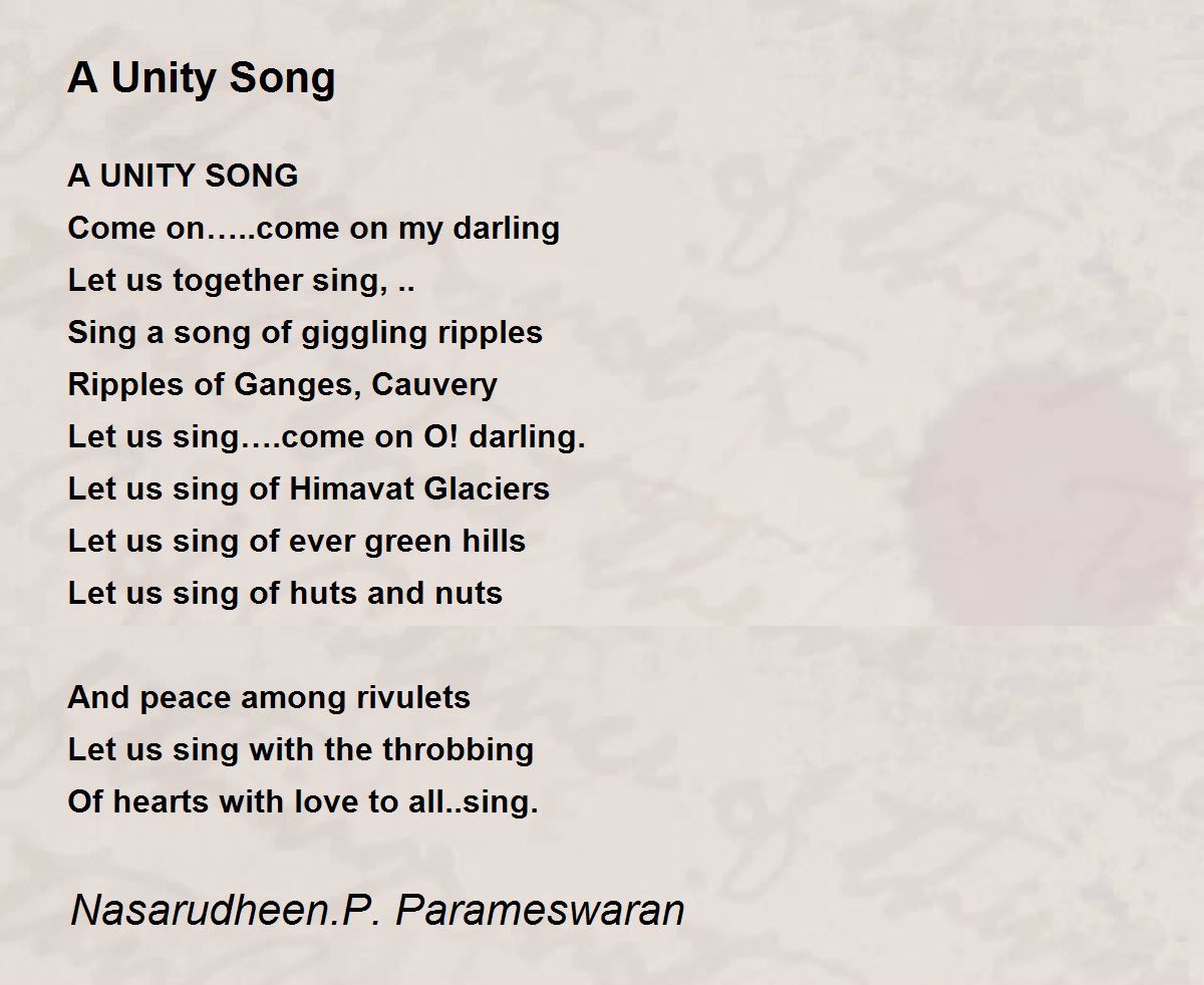 A Unity Song by N N P Parameswaran A Unity Song Poem