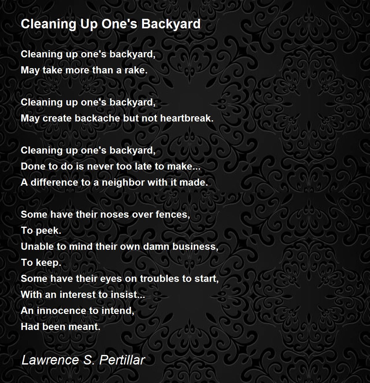 Cleaning Up One's Backyard Cleaning Up One's Backyard Poem by