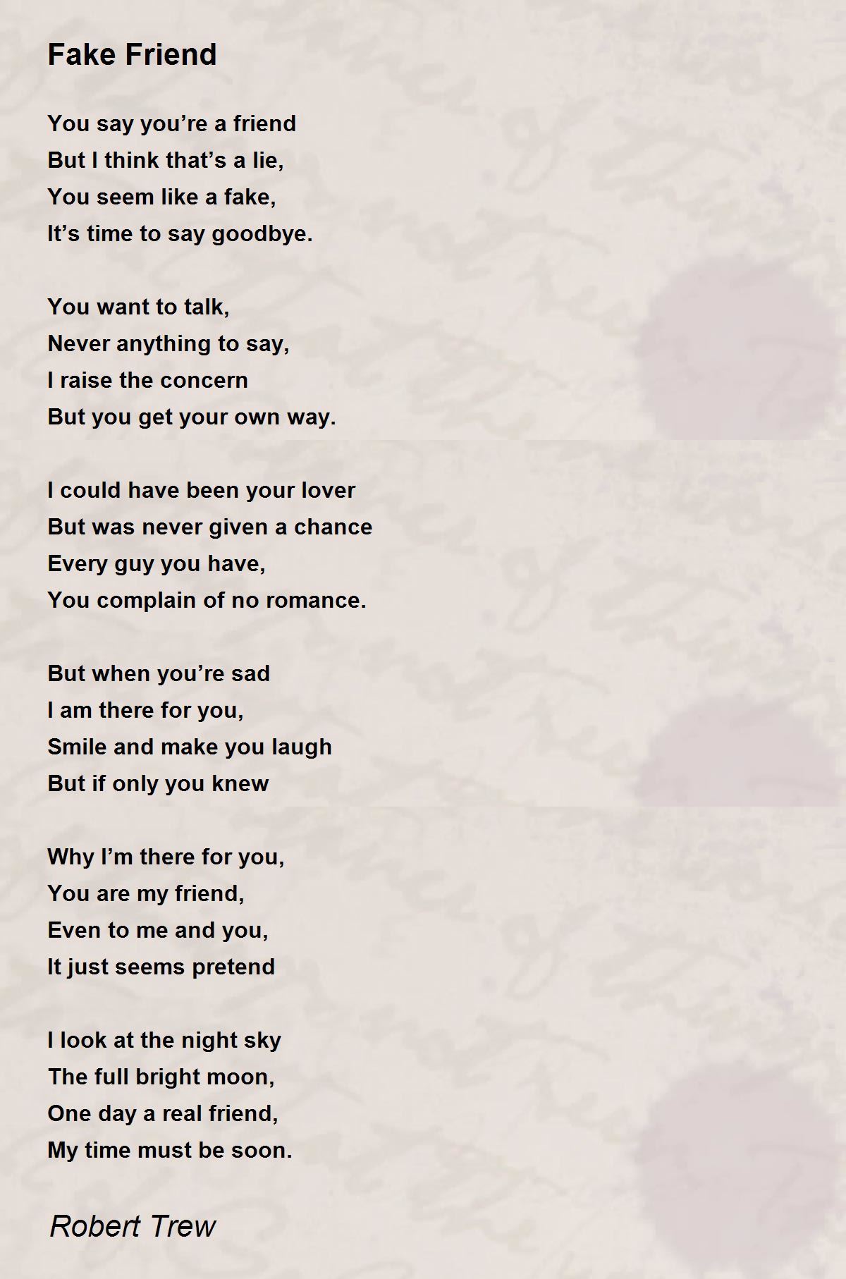 Fake Friend - Fake Friend Poem by Robert Trew