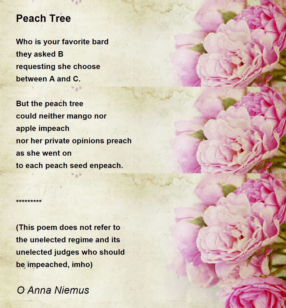 Peach Tree Peach Tree Poem by O Anna Niemus