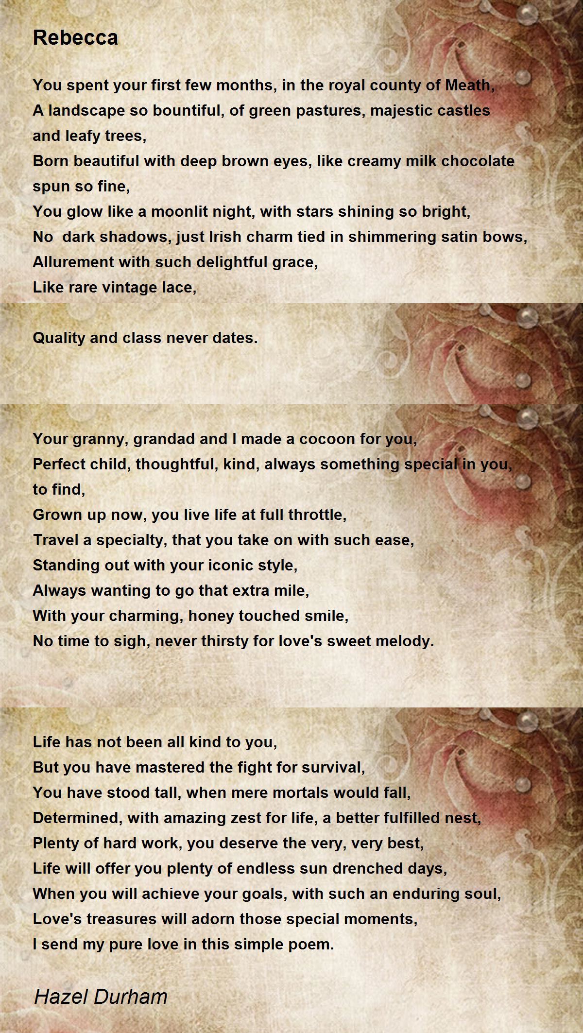 Rebecca Rebecca Poem by Hazel Durham