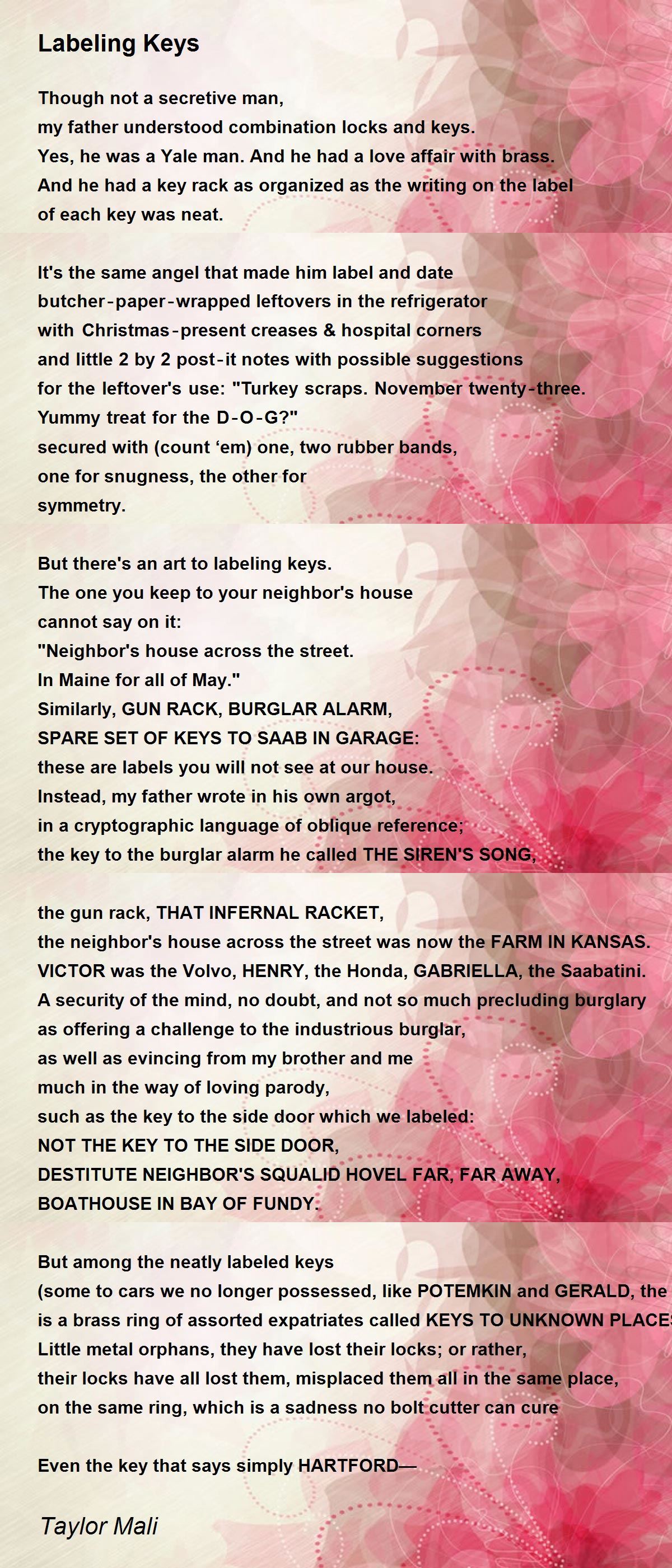 Labeling Keys Labeling Keys Poem by Taylor Mali