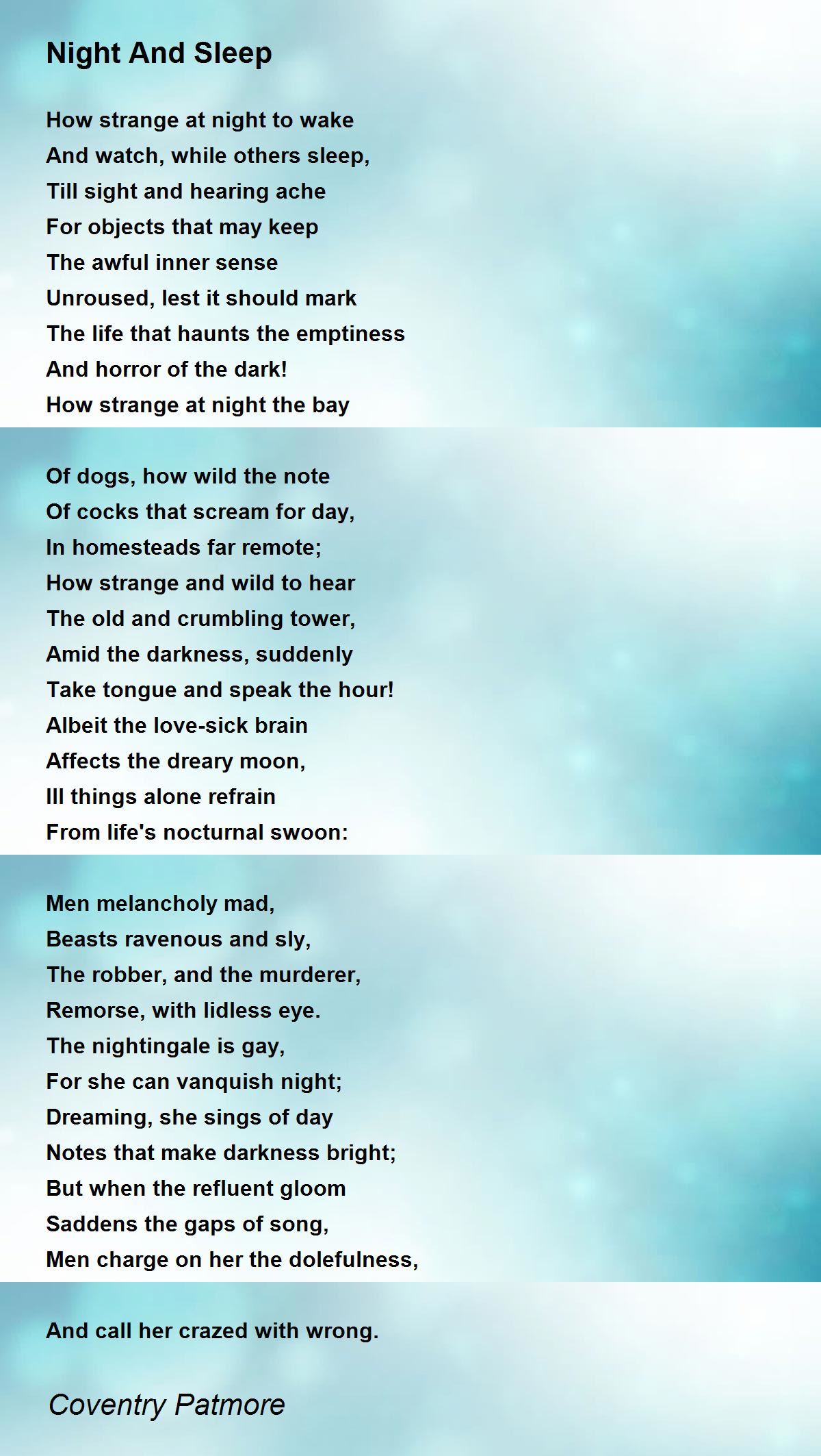 Night And Sleep Night And Sleep Poem by Coventry Patmore