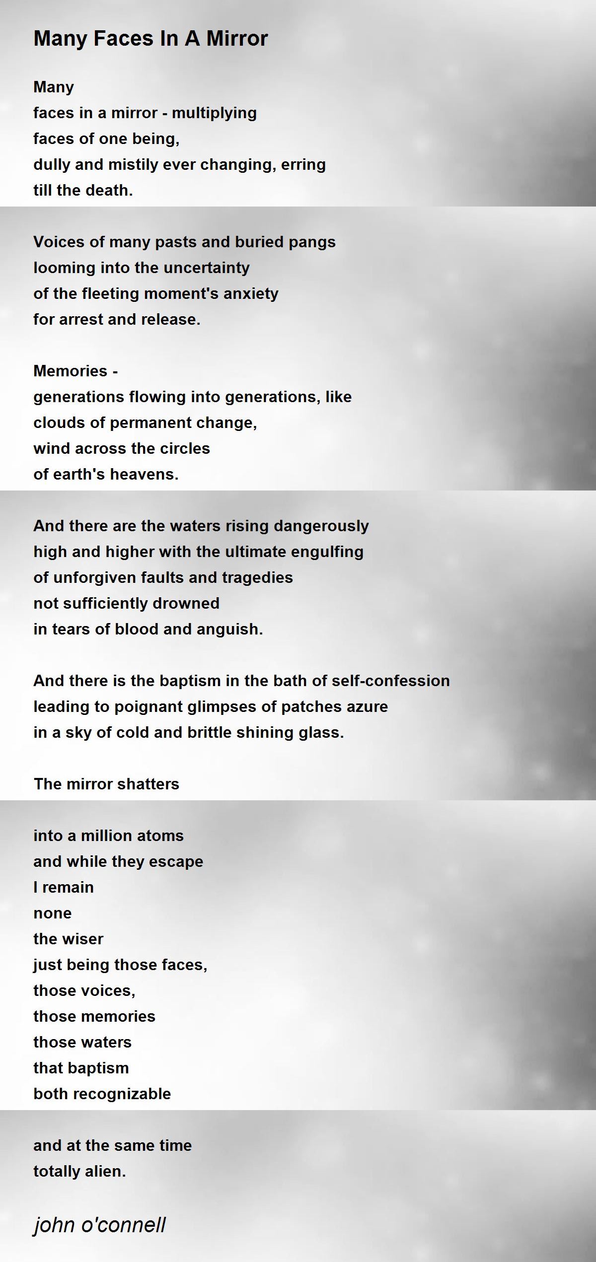 Many Faces In A Mirror Many Faces In A Mirror Poem by john o'connell