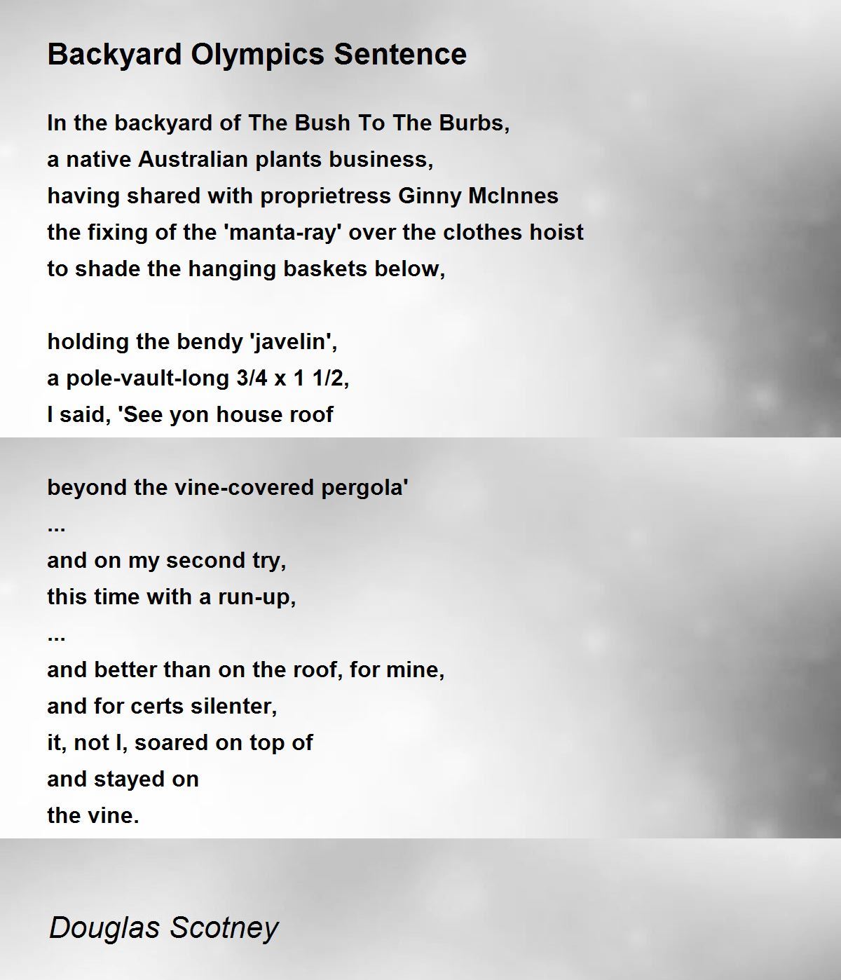 Backyard Olympics Sentence by Douglas Scotney Backyard Olympics