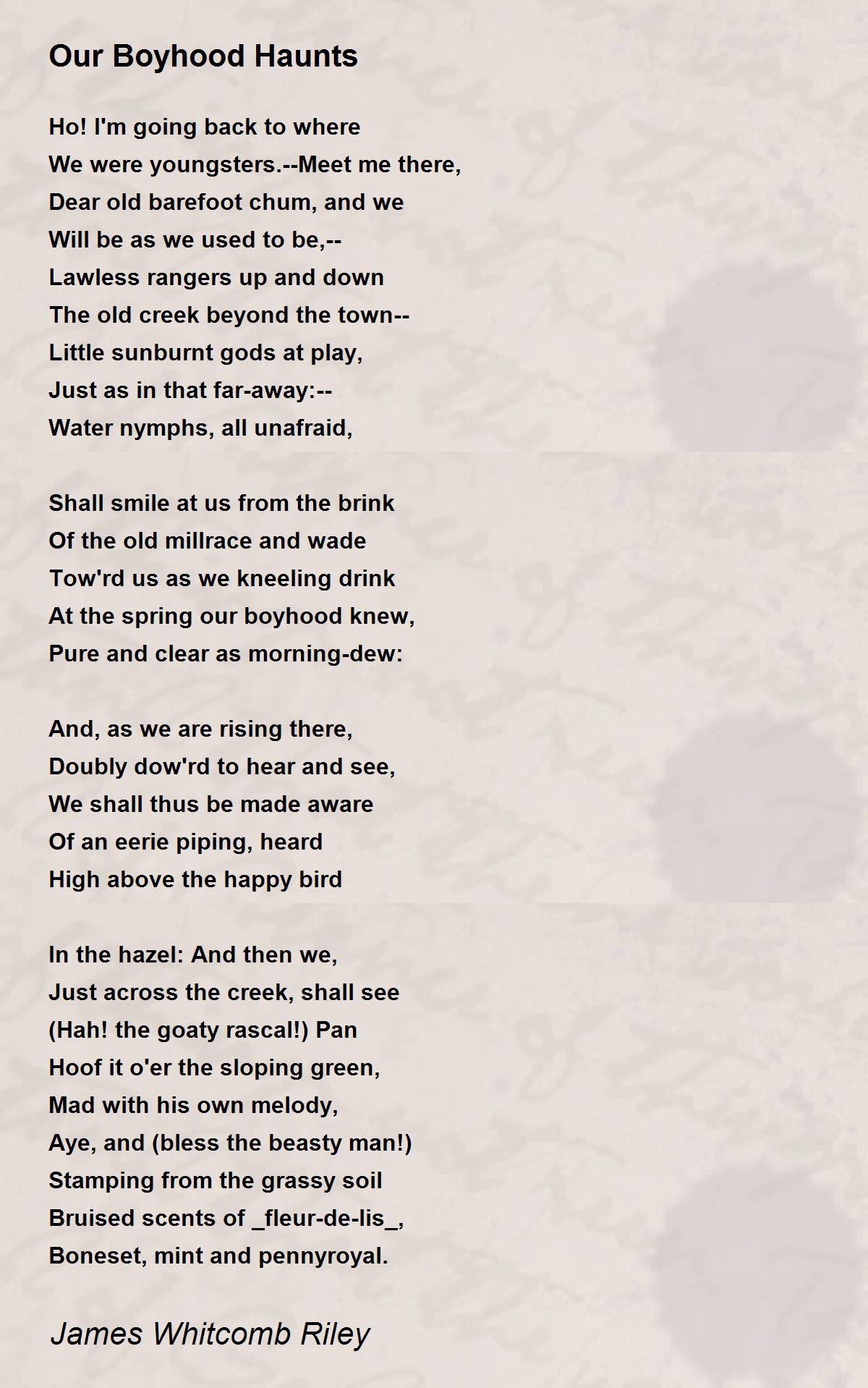 Our Boyhood Haunts Poem By James Whitcomb Riley Poem Hunter