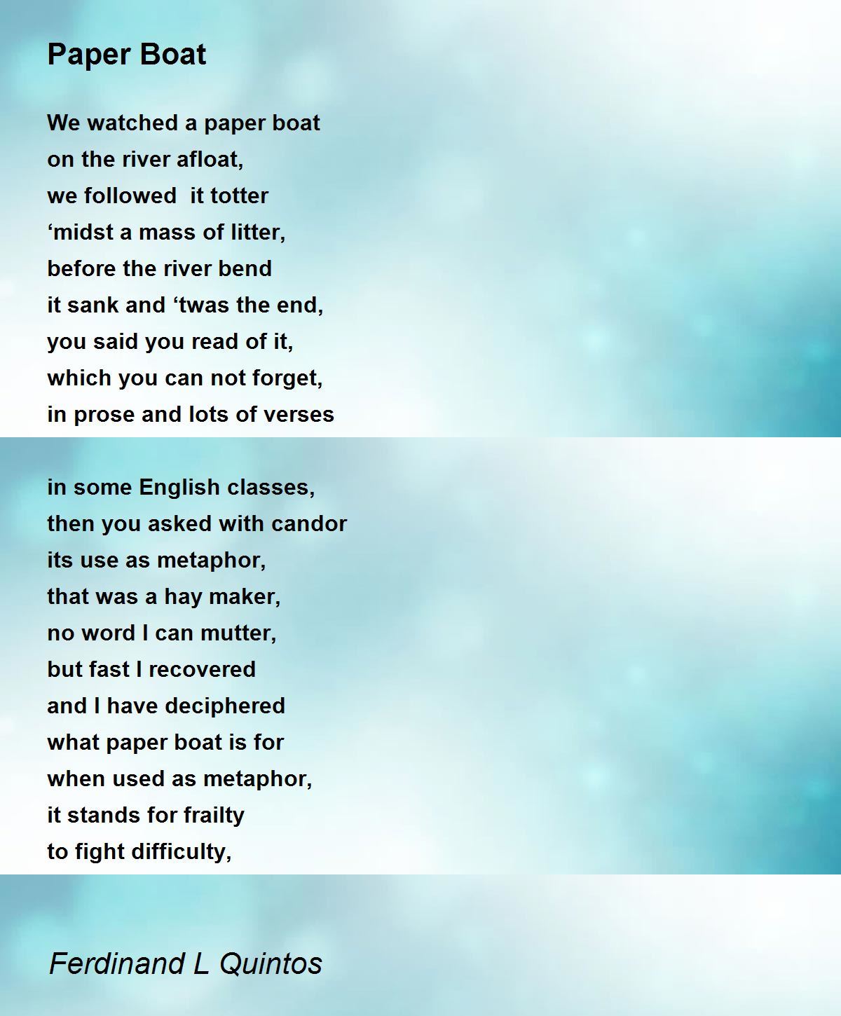 Paper Boat Paper Boat Poem by Ferdinand L Quintos