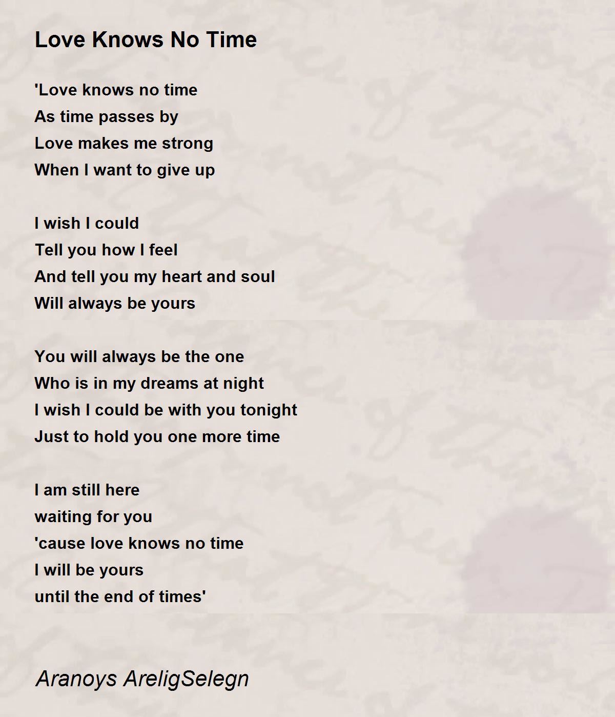 Love Knows No Time Poem by Aranoys AreligSelegn Poem Hunter