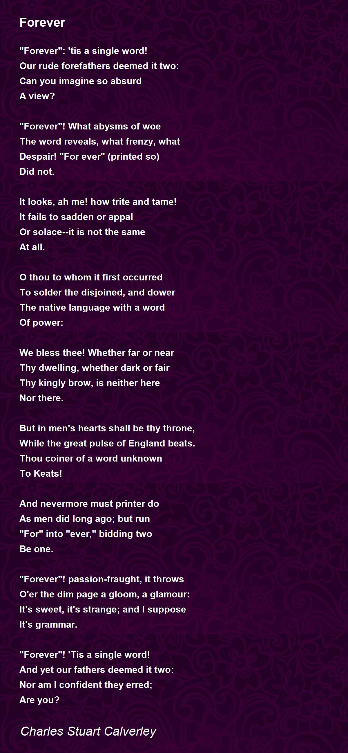 Forever Forever Poem by Charles Stuart Calverley