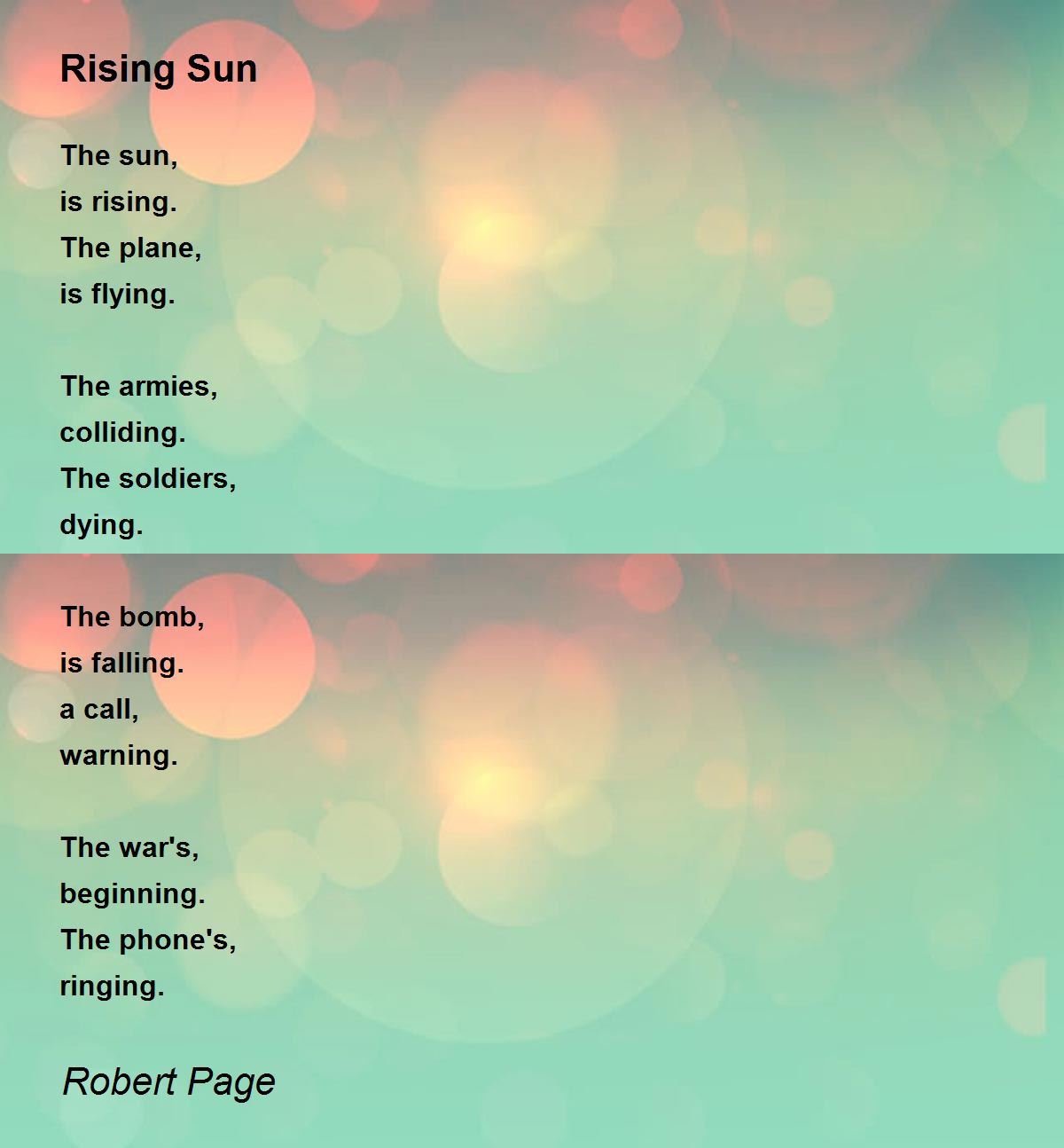 Rising Sun Poem by Robert Page Poem Hunter