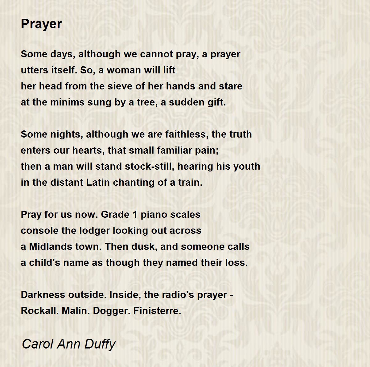 cafeteria attribut Stirre Prayer by Carol Ann Duffy - Prayer Poem