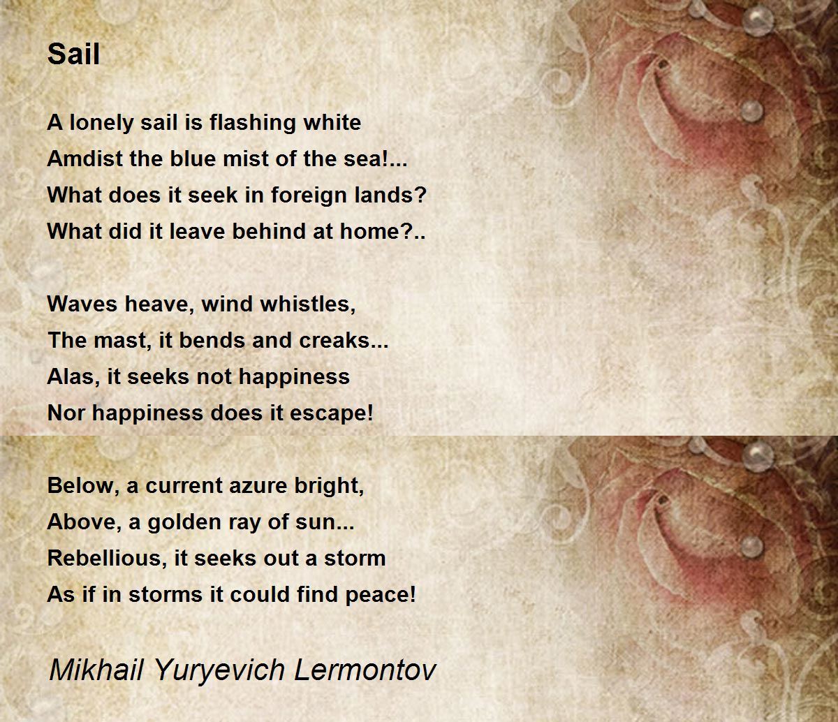 Sail Sail Poem by Mikhail Yuryevich Lermontov