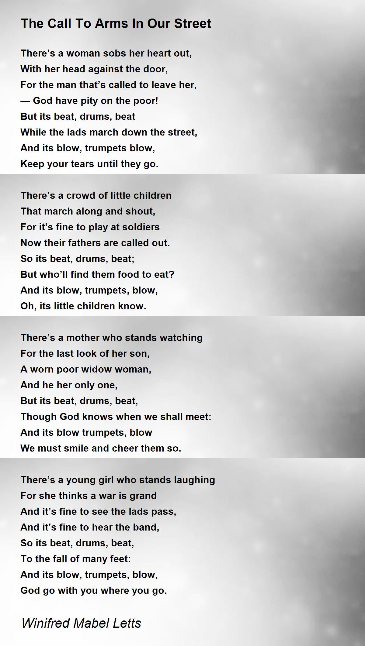The Call To Arms In Our Street Poem by Winifred Mabel Letts Poem Hunter