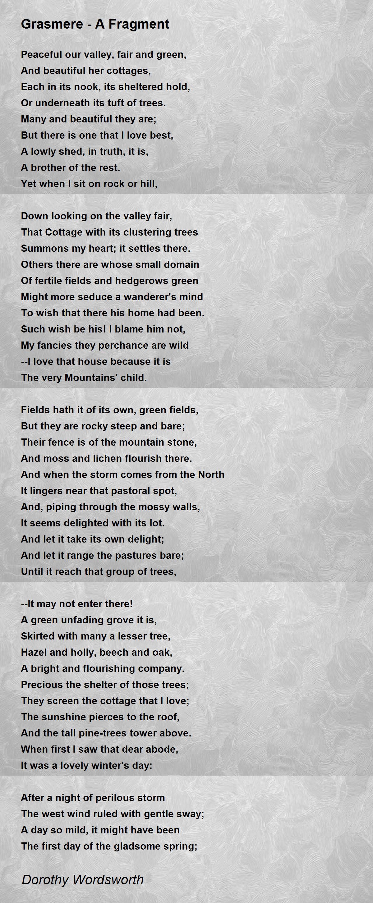 Grasmere A Fragment Grasmere A Fragment Poem by Dorothy Wordsworth