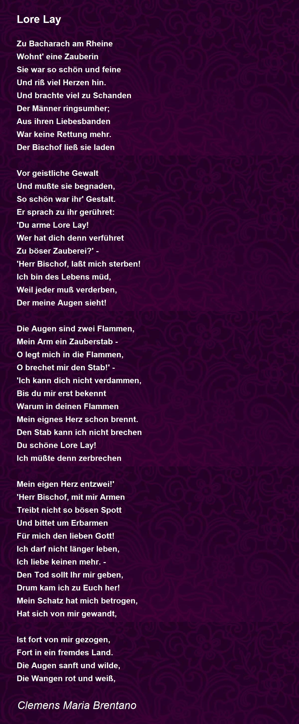 Lore Lay by Clemens Maria Brentano - Lore Lay Poem
