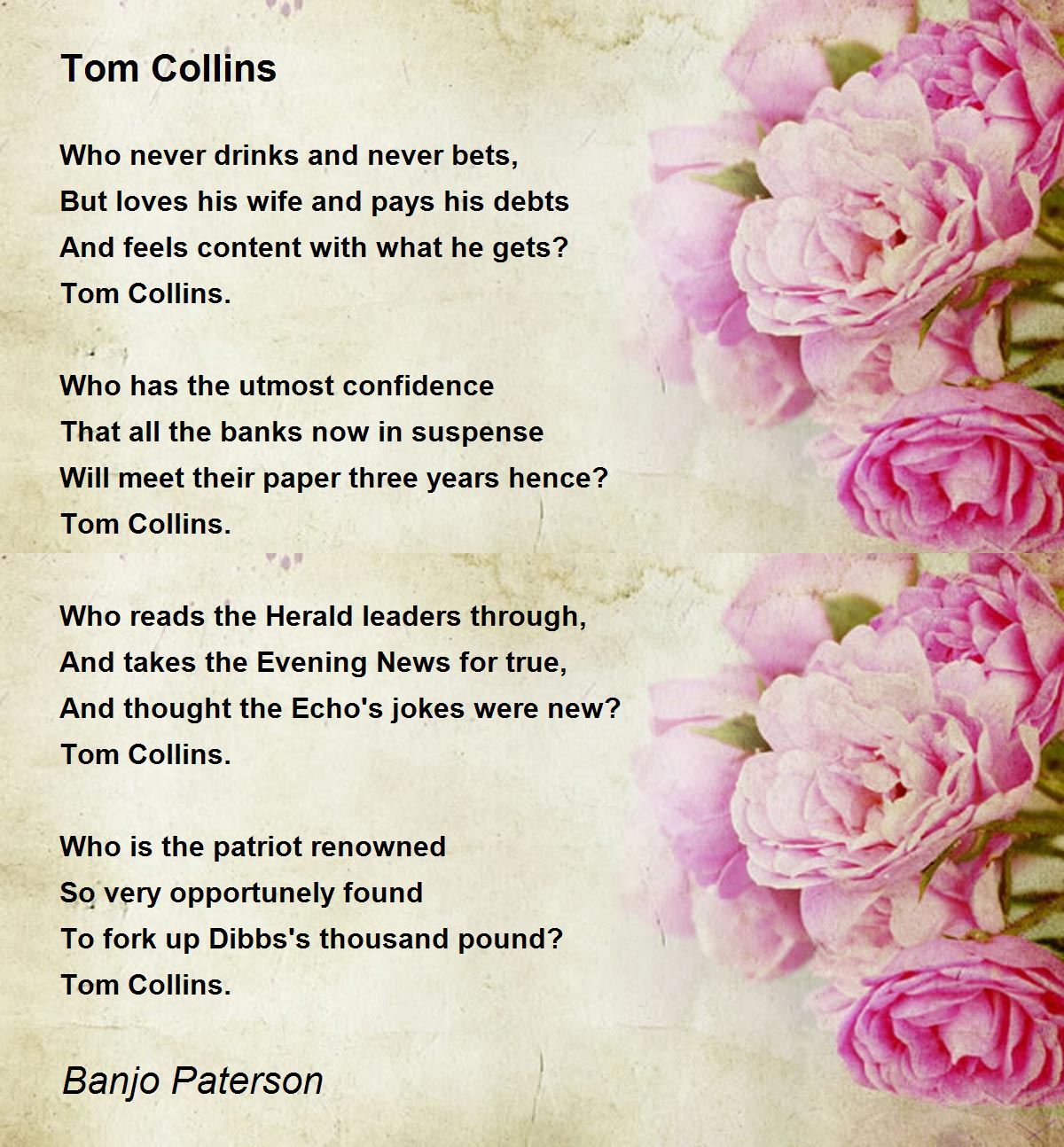 Tom Collins Tom Collins Poem by Banjo Paterson