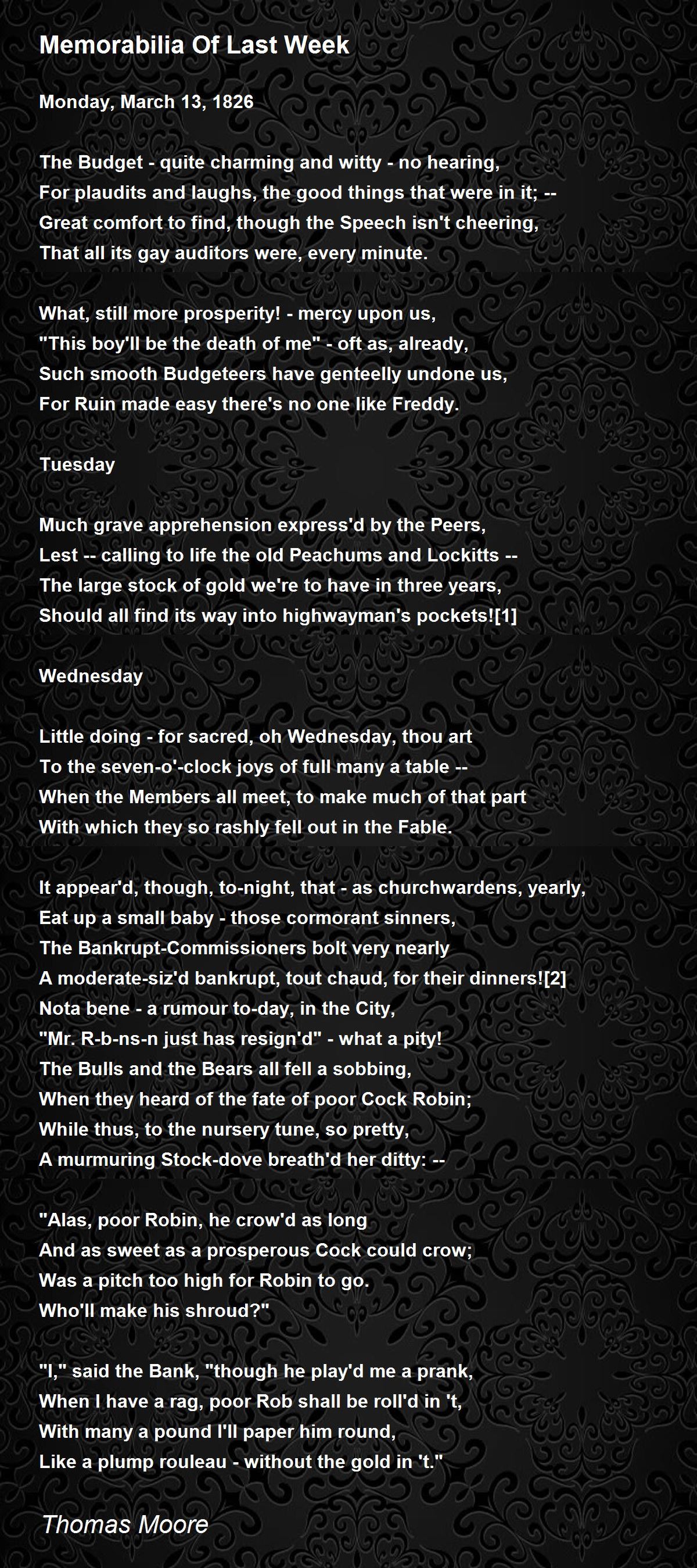 Memorabilia Of Last Week - Memorabilia Of Last Week Poem by Thomas Moore