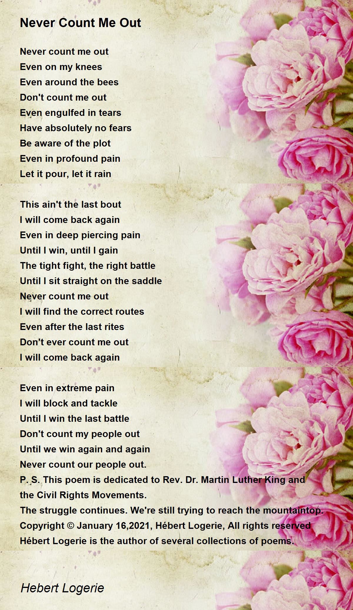 Never Count Me Out Never Count Me Out Poem by Hebert Logerie