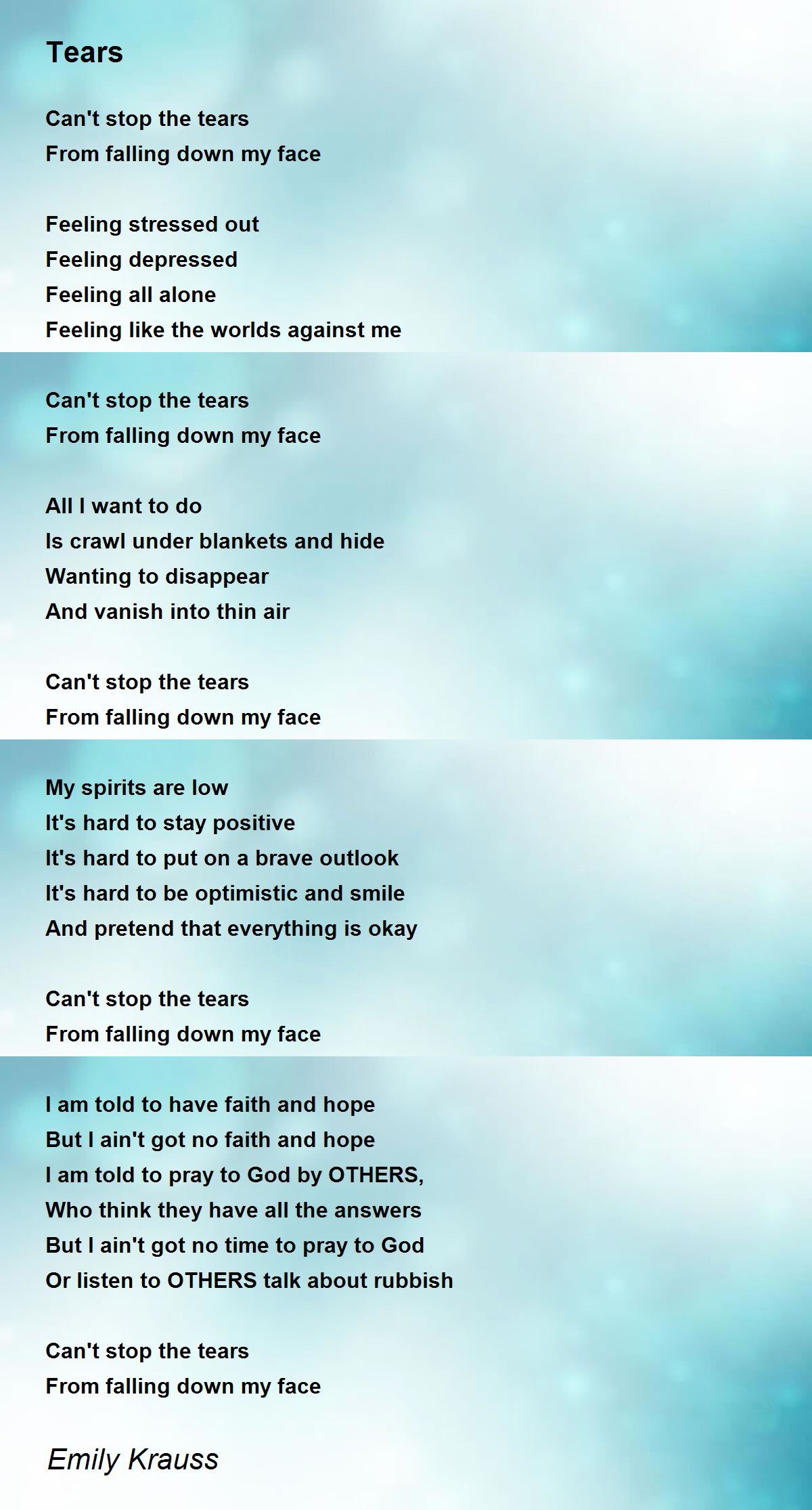 Tears Tears Poem by Emily Krauss