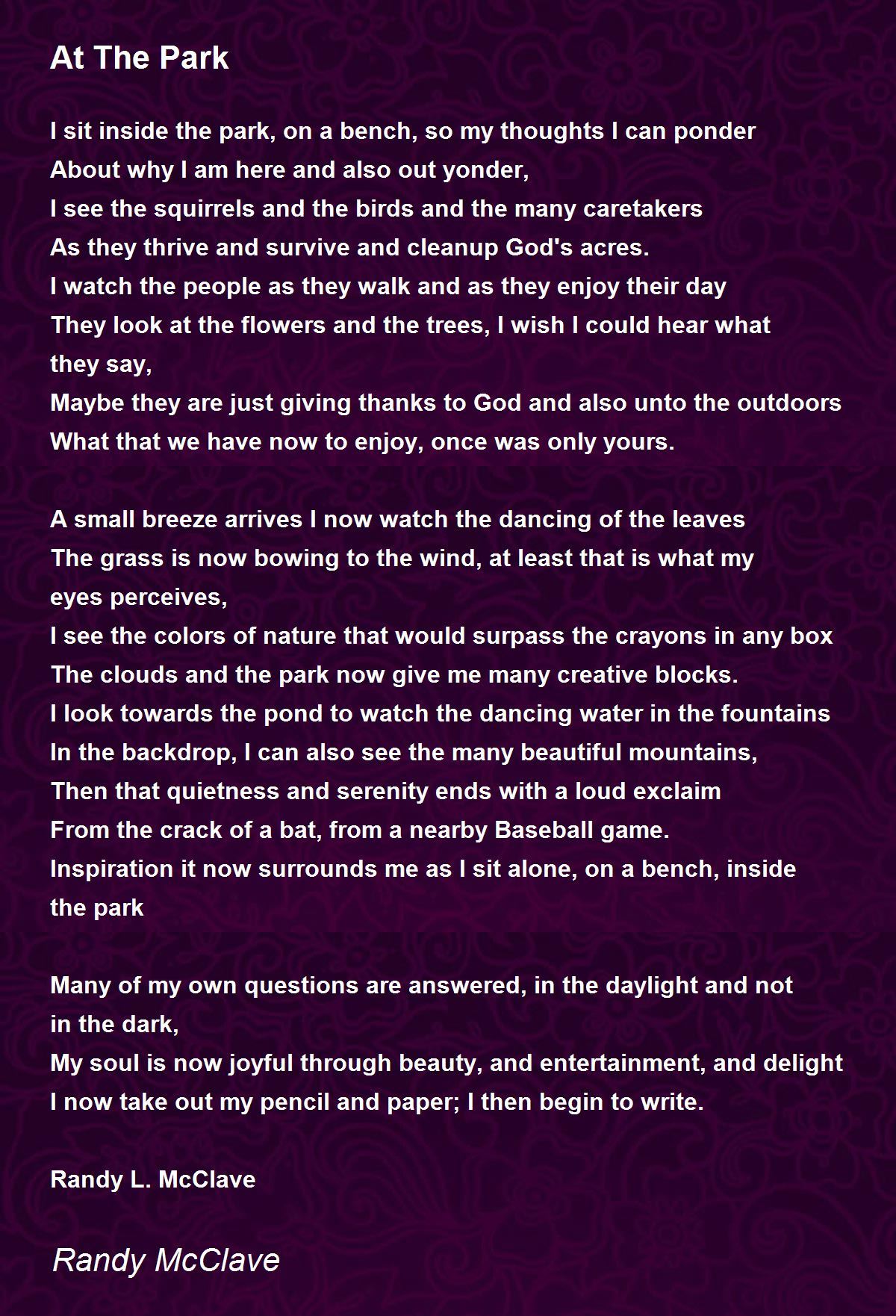 At The Park At The Park Poem by Randy McClave
