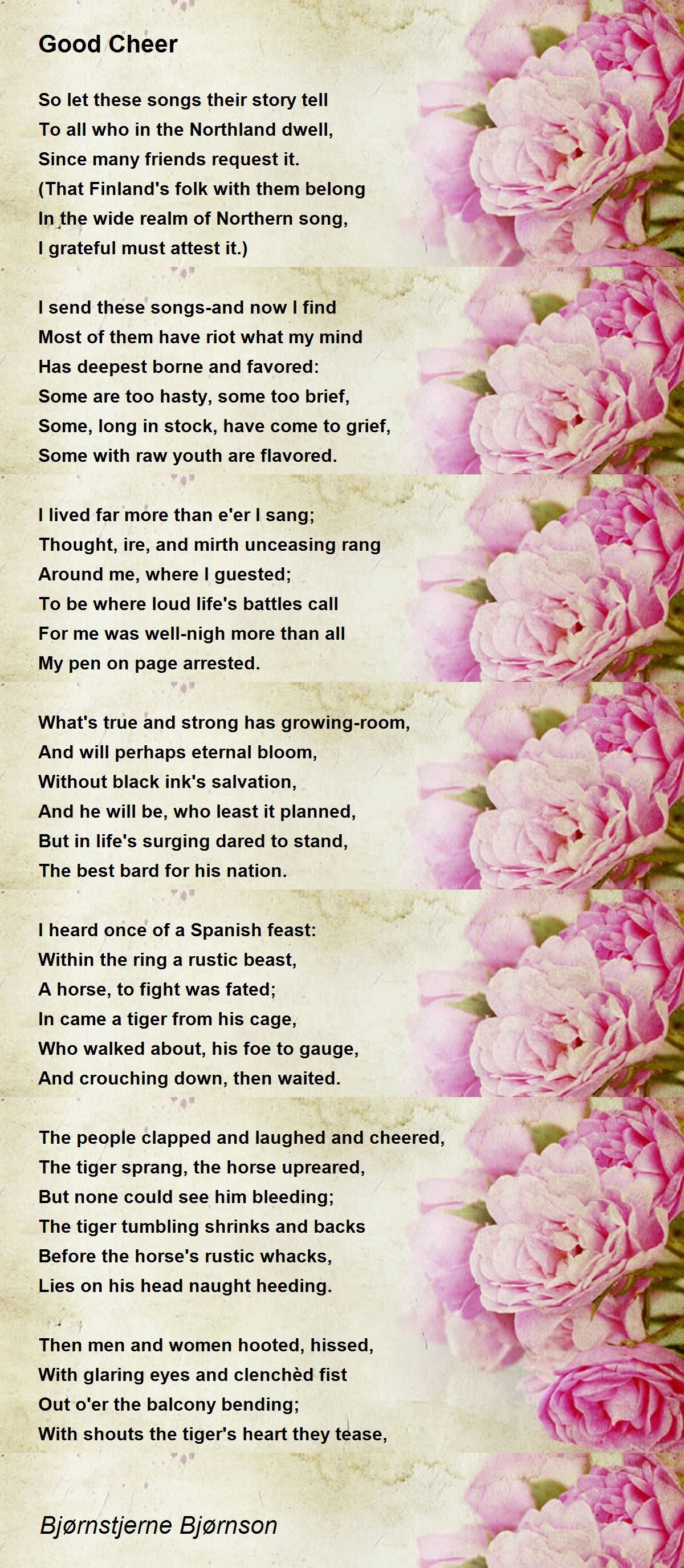 Good Cheer Poem by Bjørnstjerne Bjørnson - Poem Hunter