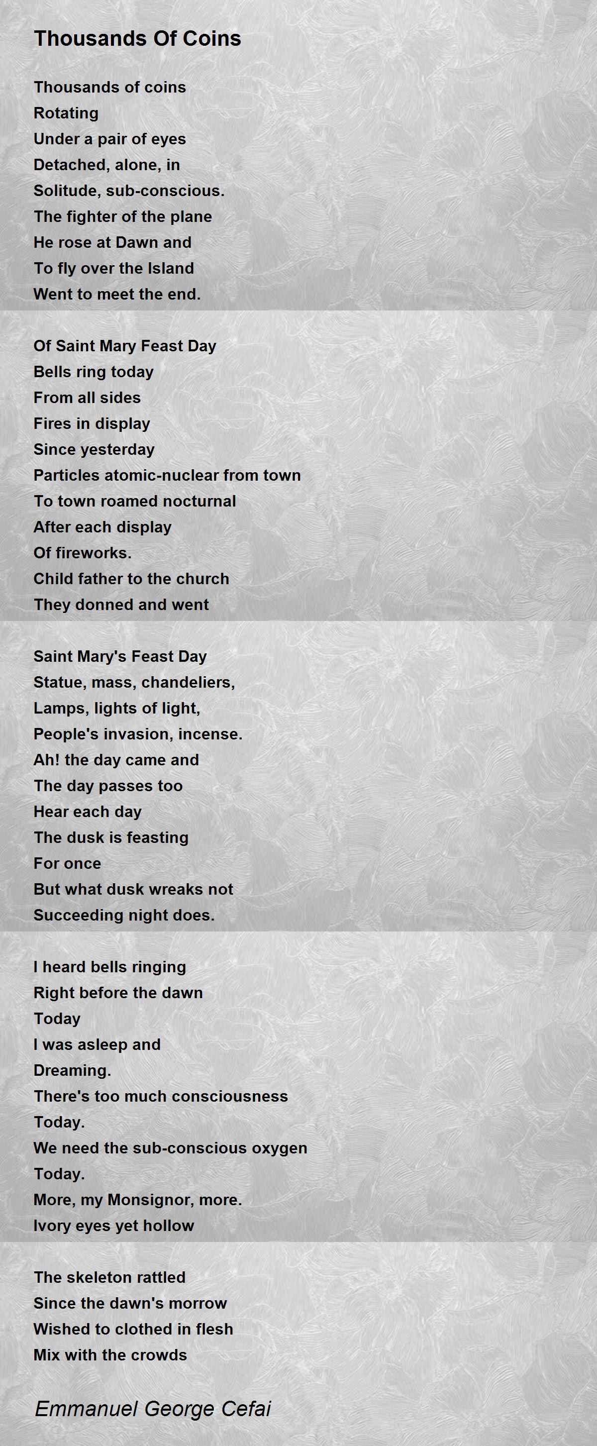 Thousands Of Coins Thousands Of Coins Poem by Emmanuel Cefai