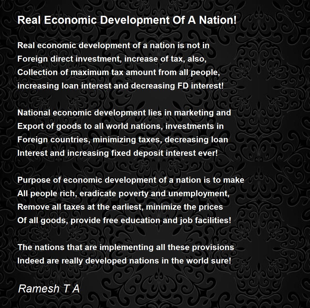 Real Economic Development Of A Nation! Poem by Ramesh T A Poem Hunter