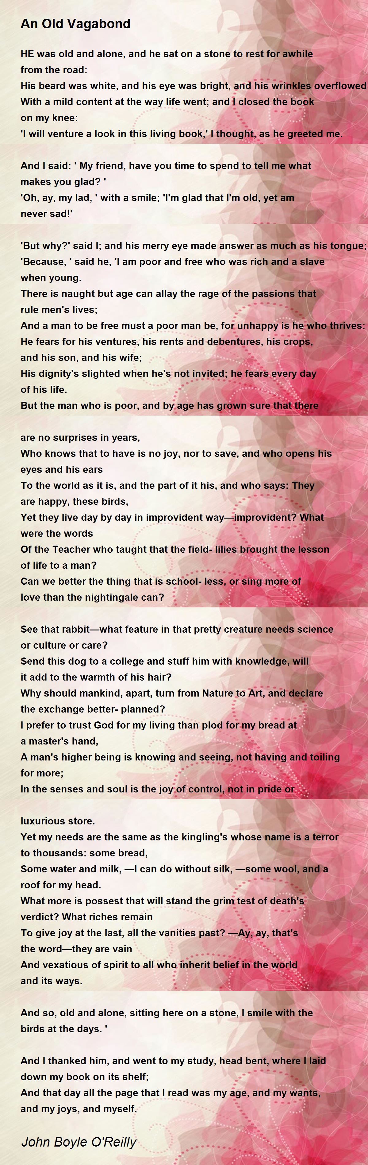 An Old Vagabond - An Old Vagabond Poem by John Boyle O'Reilly