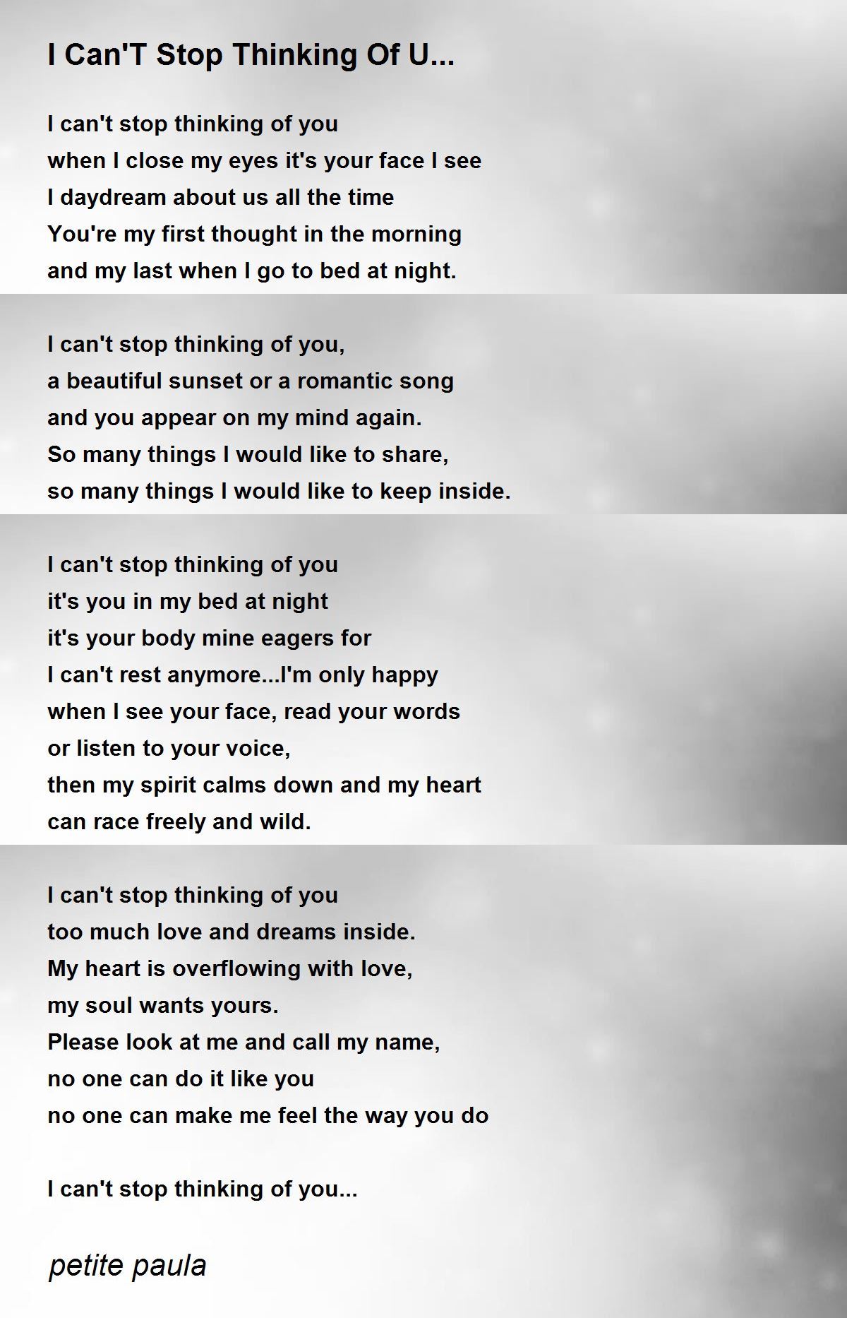 I Can T Stop Thinking Of U Poem By Petite Paula Poem Hunter