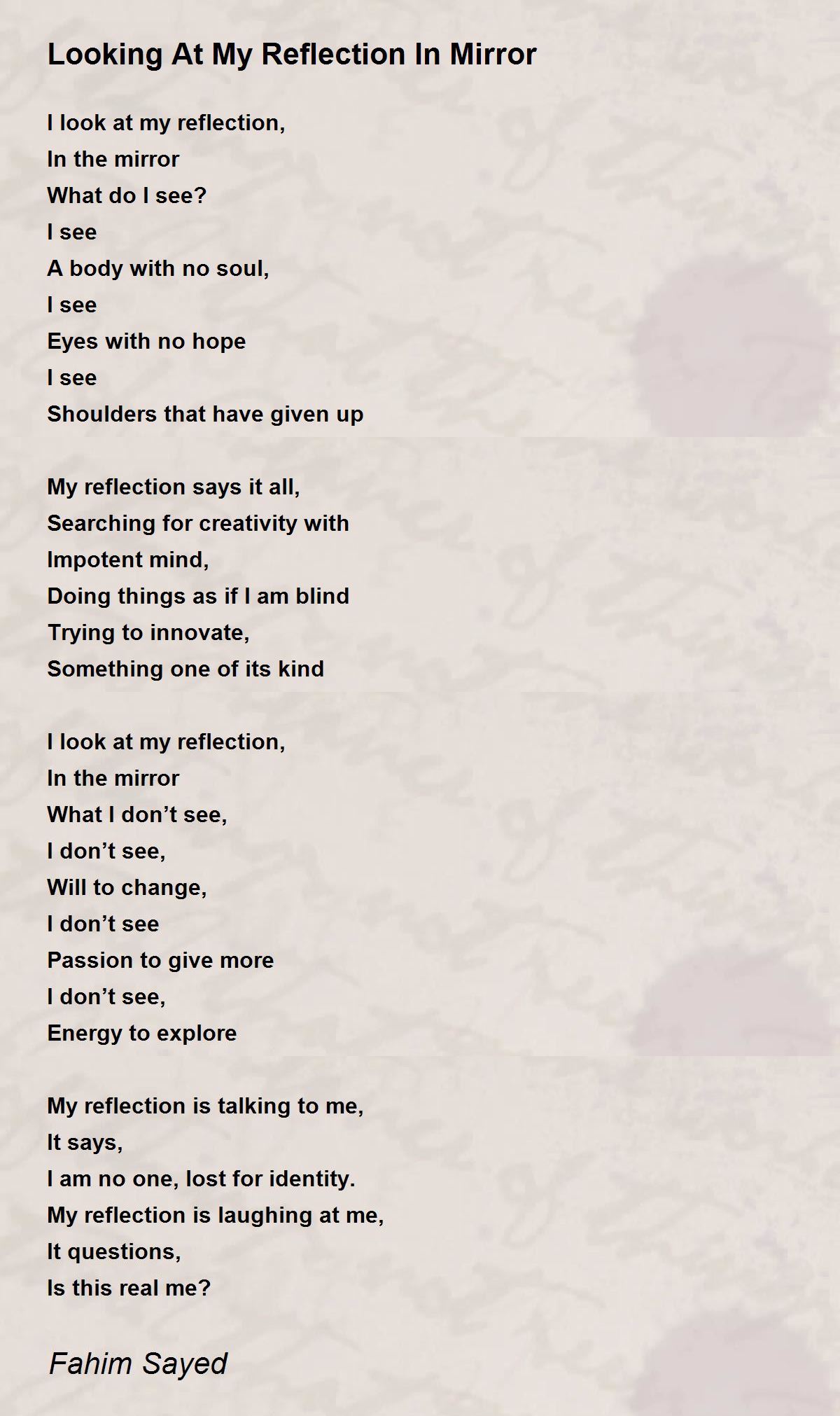 Looking At My Reflection In Mirror Poem by Fahim Sayed Poem Hunter