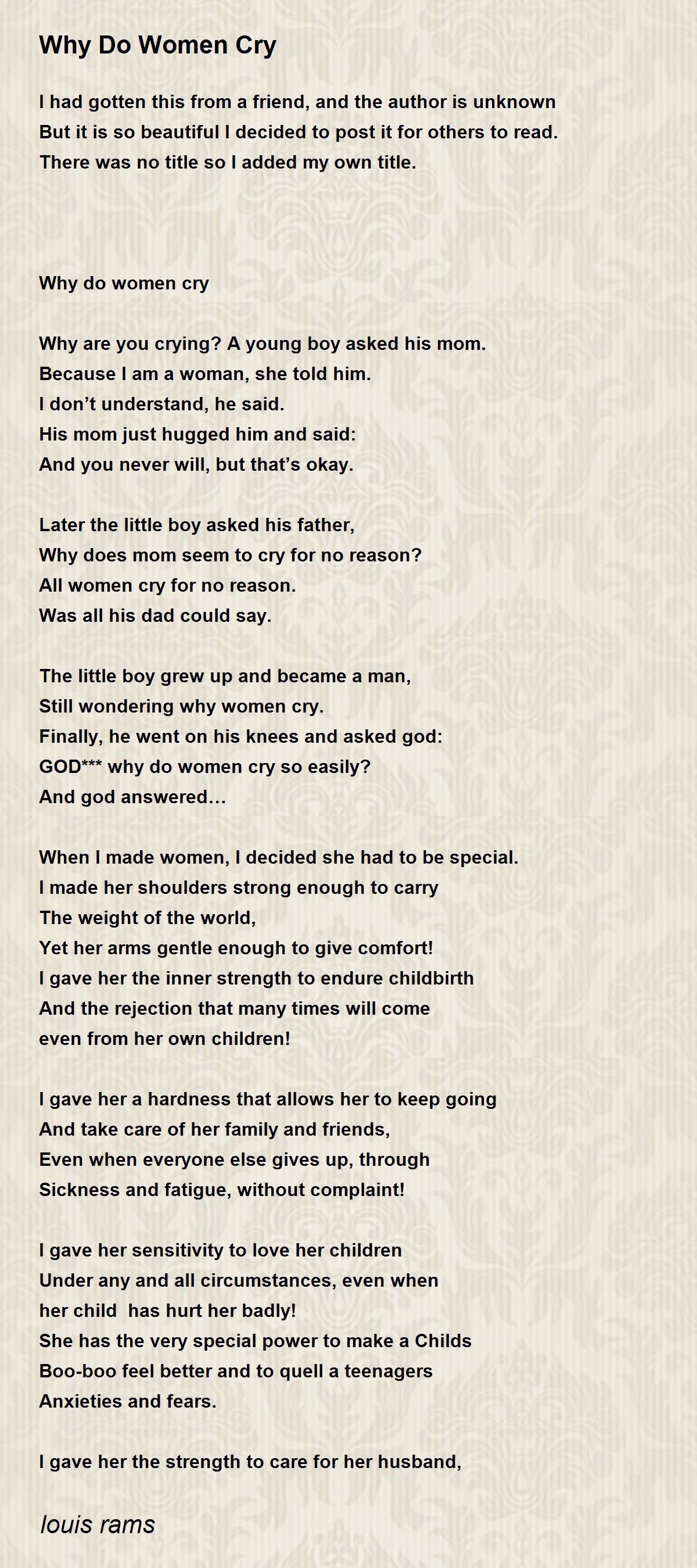 Why Do Women Cry By Louis Rams Why Do Women Cry Poem