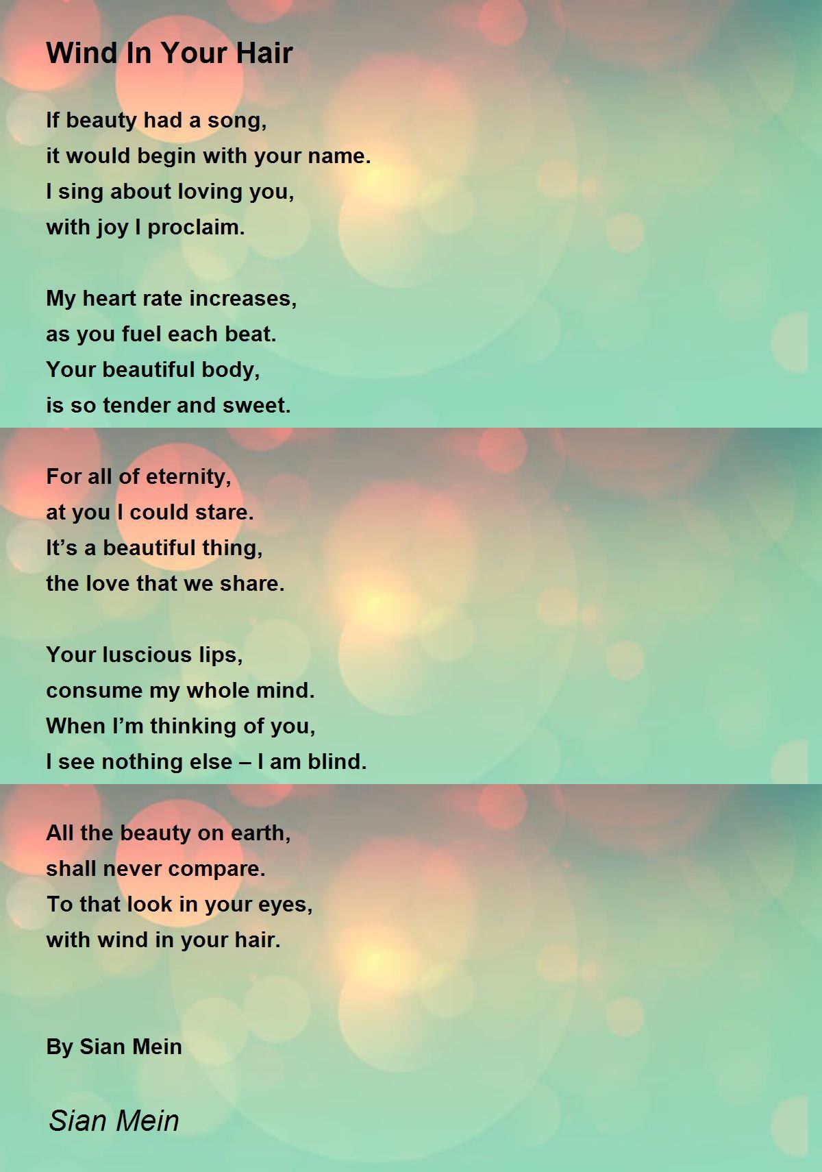 Wind In Your Hair Poem by Sian Mein Poem Hunter
