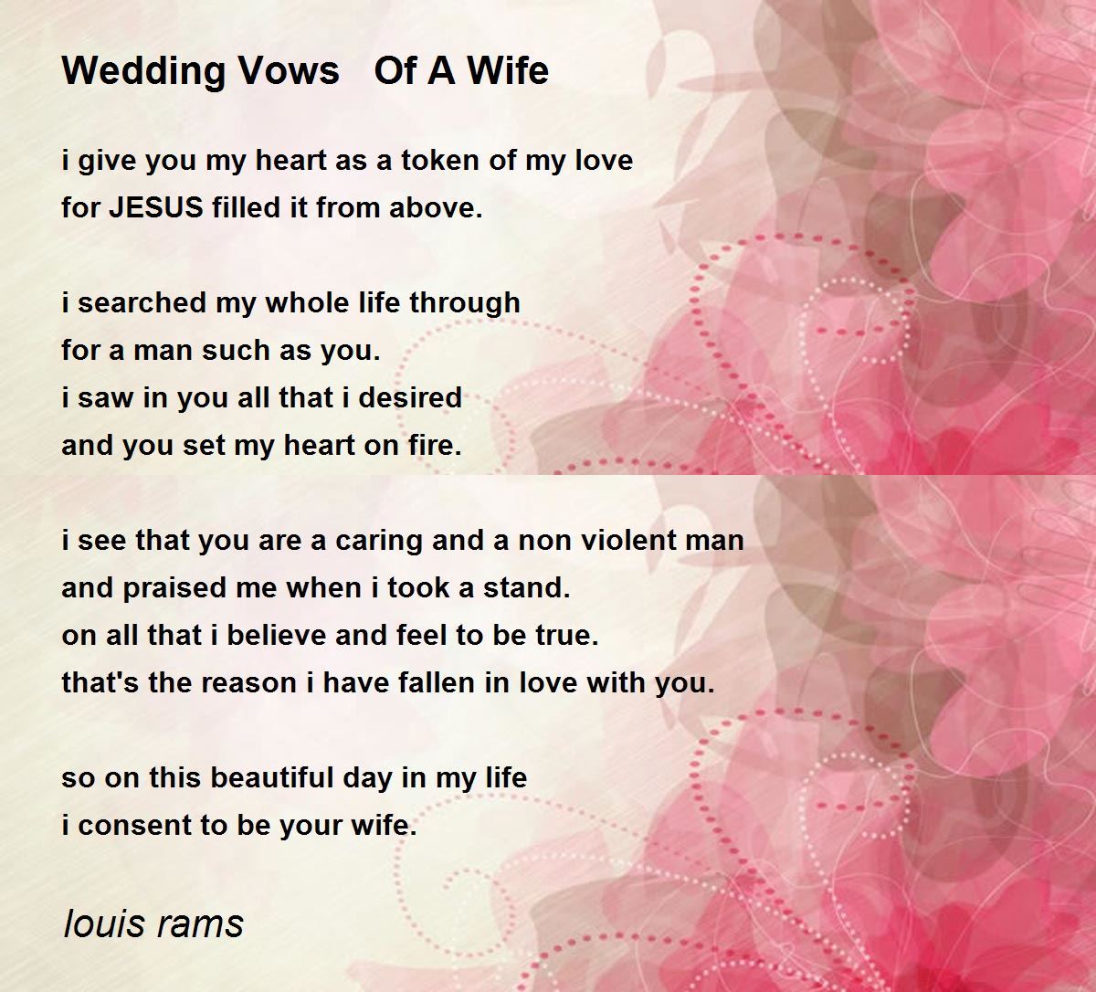 Wedding Vows Of A Wife Poem by louis rams Poem Hunter
