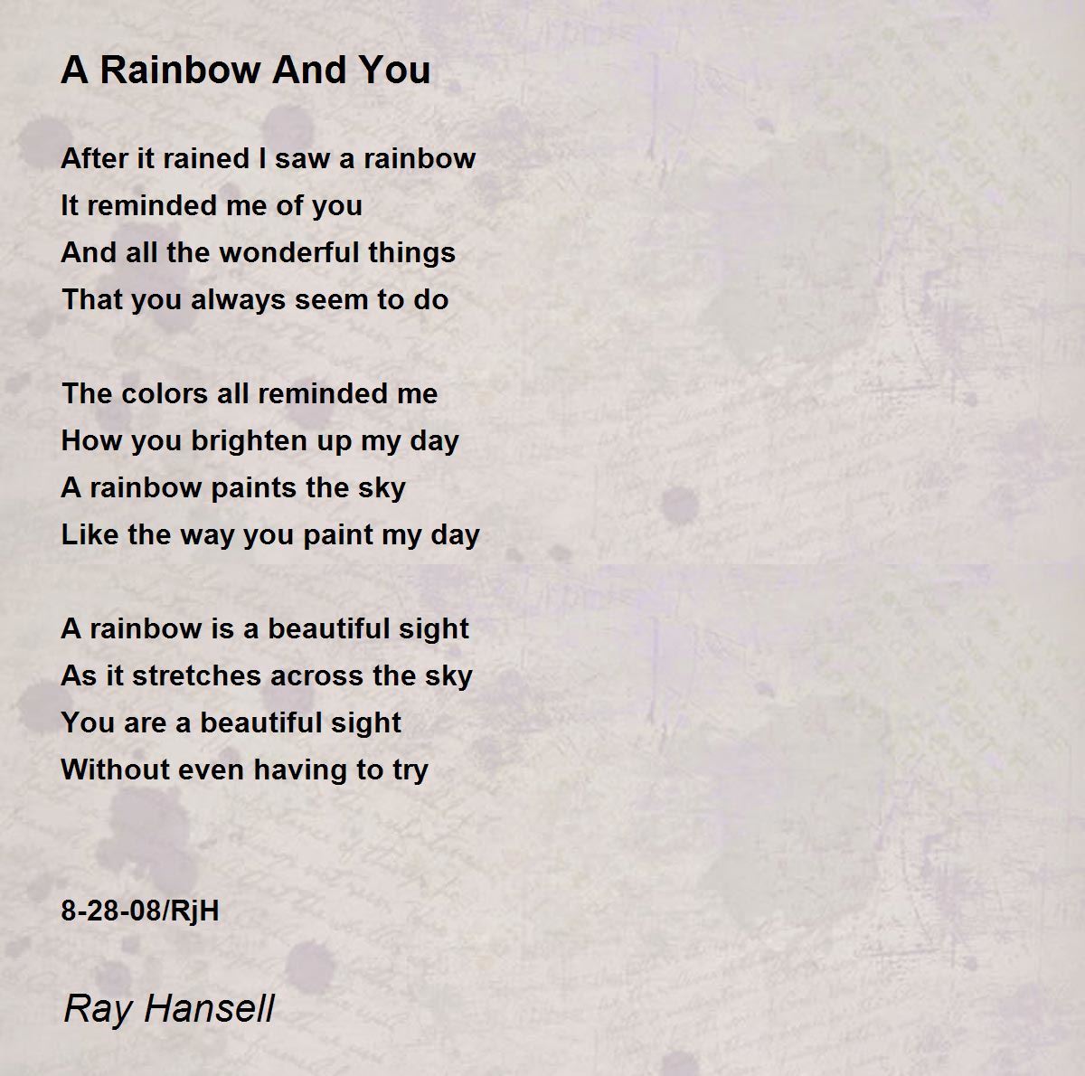 A Rainbow And You A Rainbow And You Poem by Ray Hansell