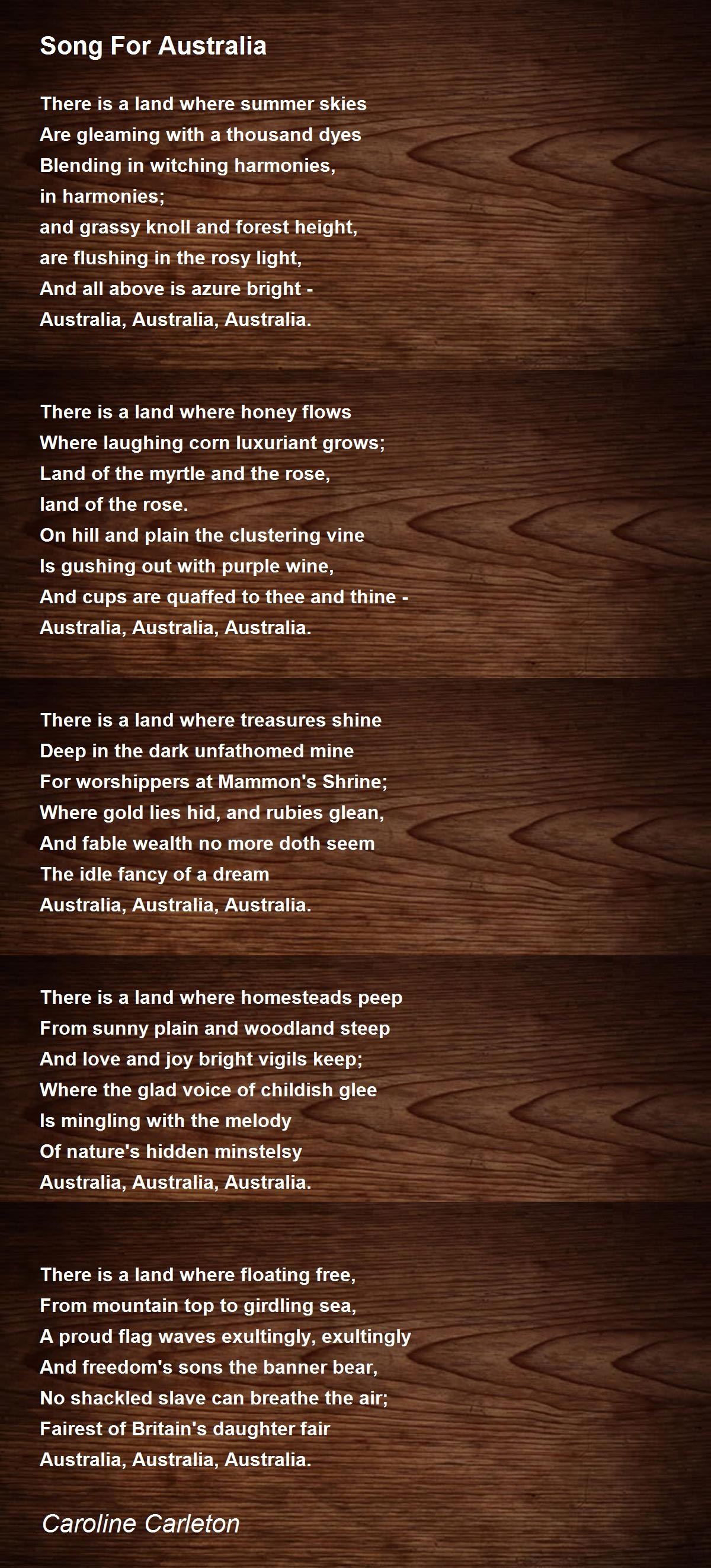 Song For Australia Song For Australia Poem By Caroline Carleton