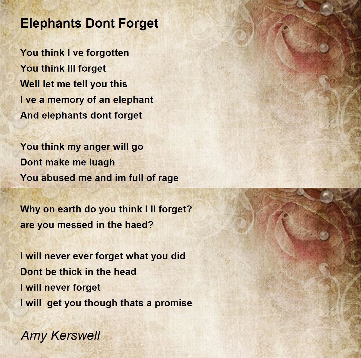 Elephants Dont Elephants Dont Poem by Amy Kerswell