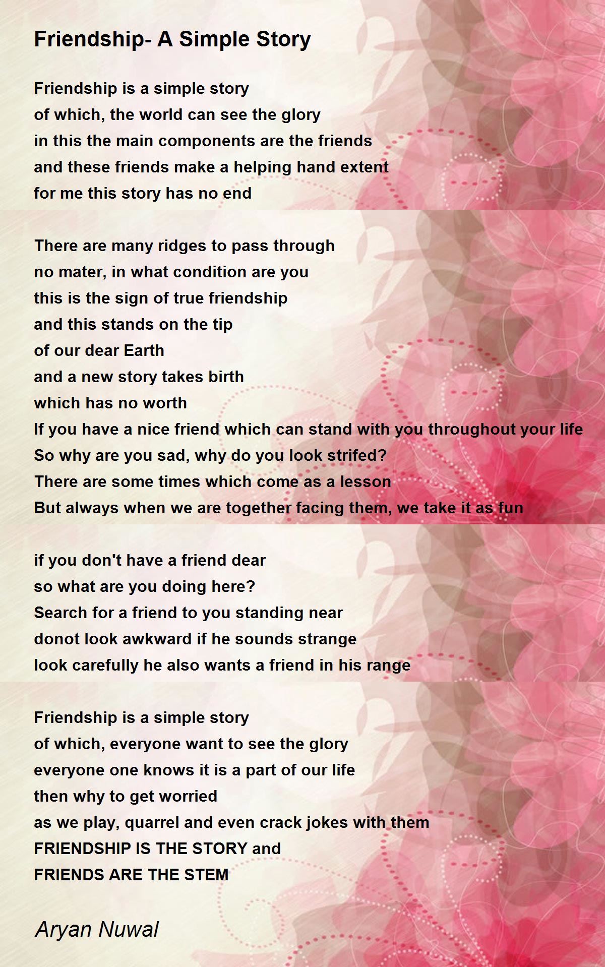 Friendship- A Simple Story Poem by Aryan Nuwal - Poem Hunter
