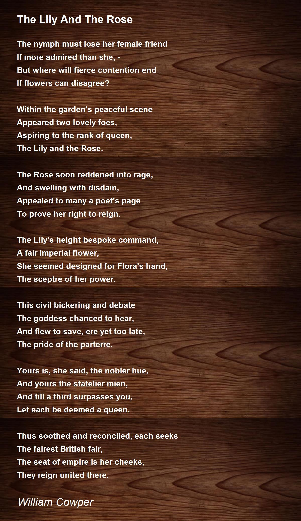 The Lily And The Rose The Lily And The Rose Poem by William Cowper