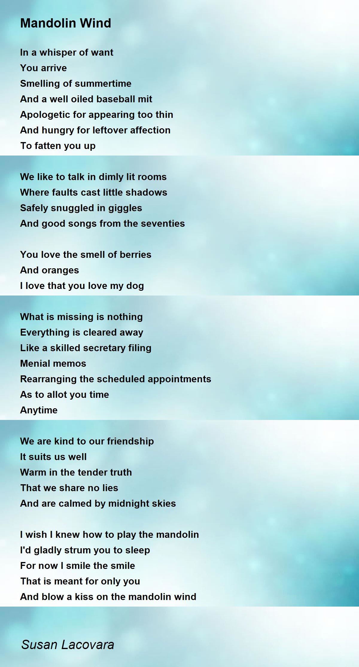 Mandolin Wind Mandolin Wind Poem by Susan Lacovara