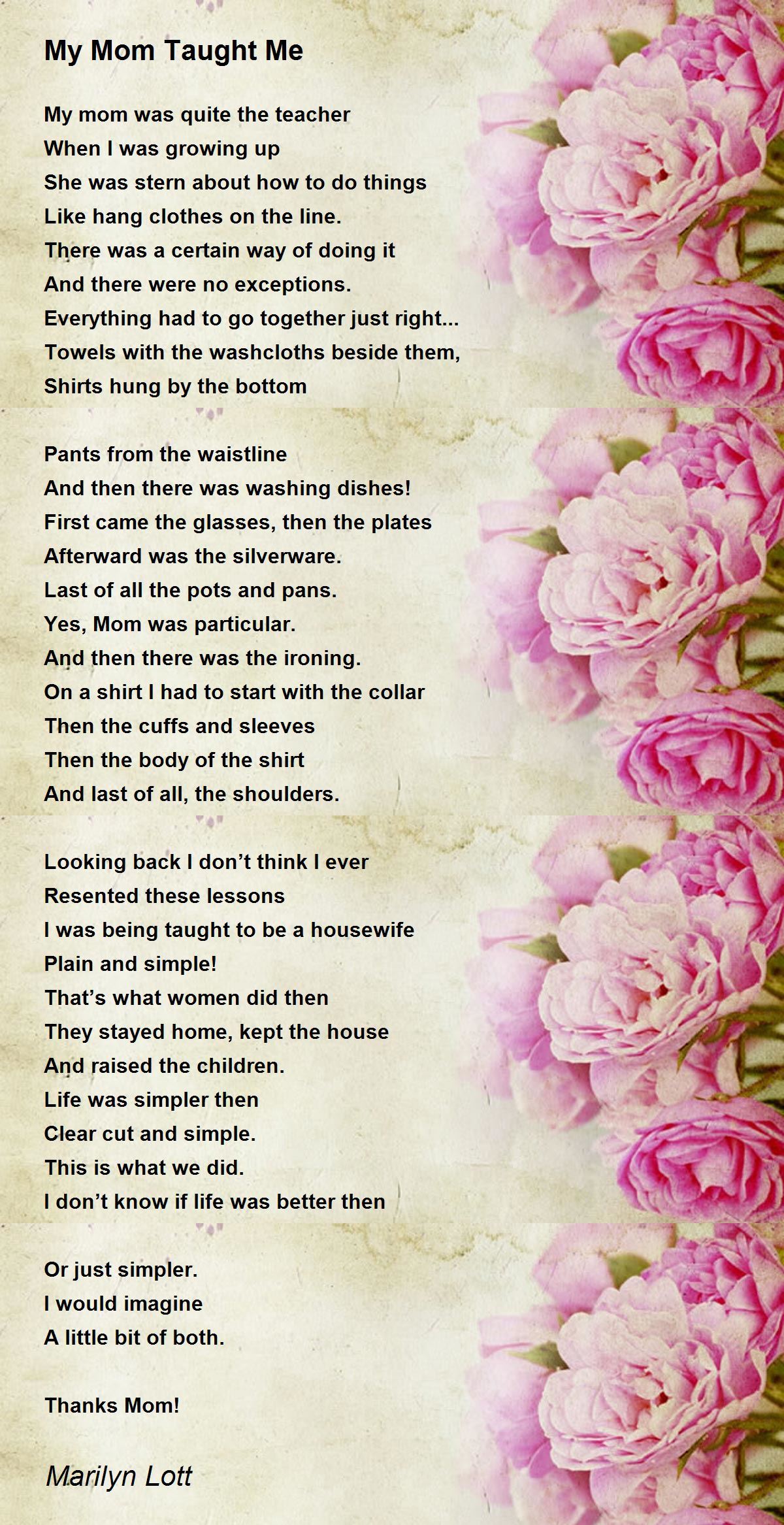 My Mom Taught Me Poem by Marilyn Lott - Poem Hunter