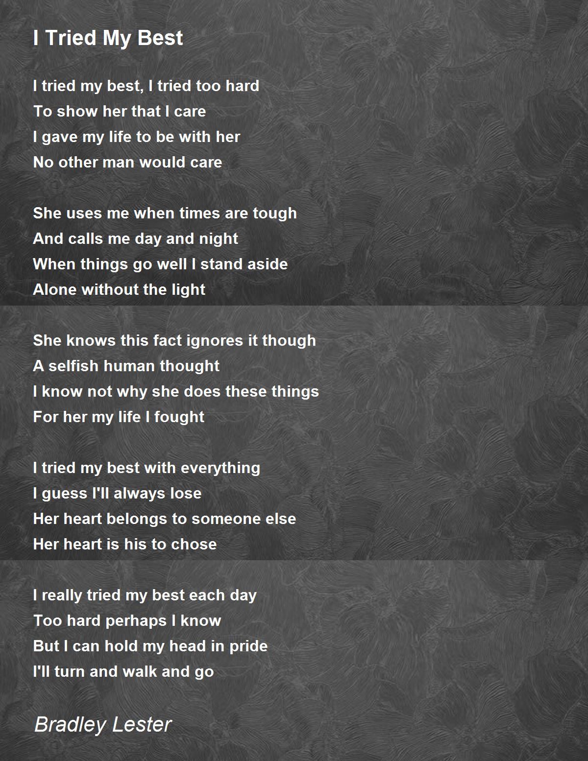 I Tried My Best By Bradley Lester I Tried My Best Poem