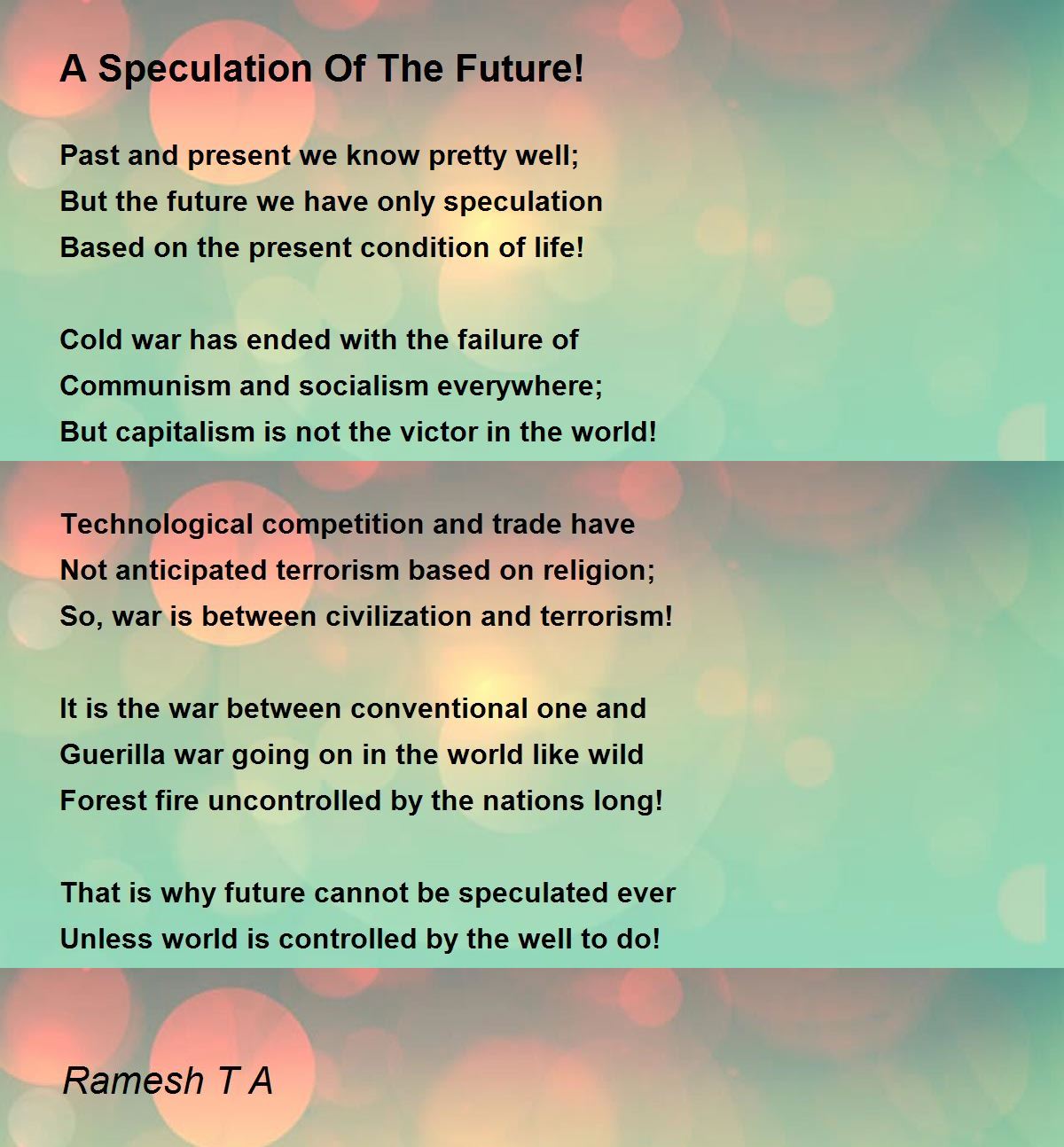 A Speculation Of The Future! by Ramesh T A A Speculation Of The