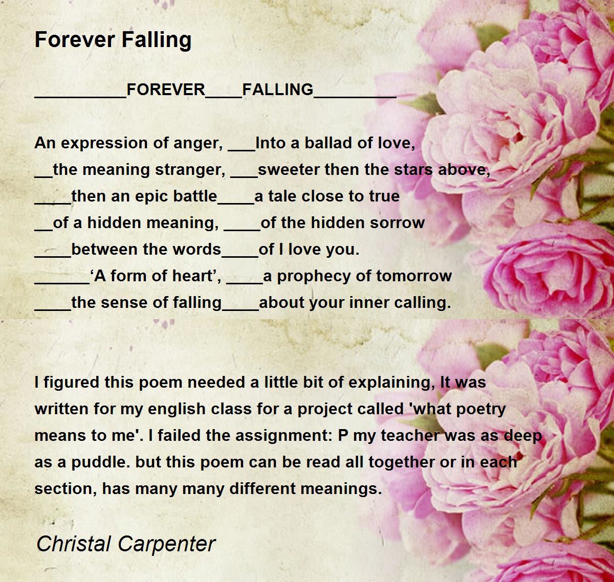 Forever Falling By Christal Carpenter Forever Falling Poem