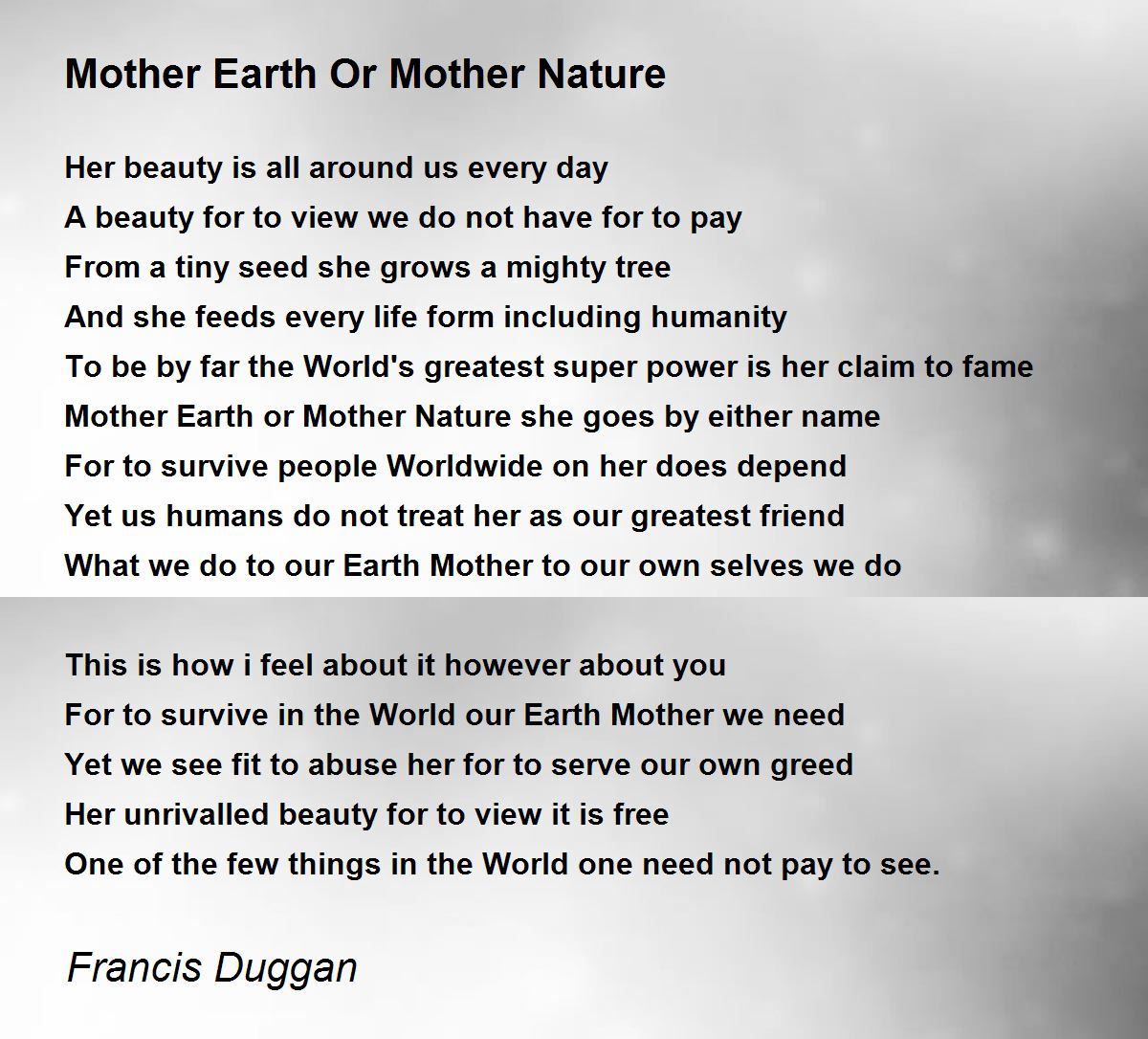 Mother Earth Or Mother Nature Mother Earth Or Mother Nature Poem by