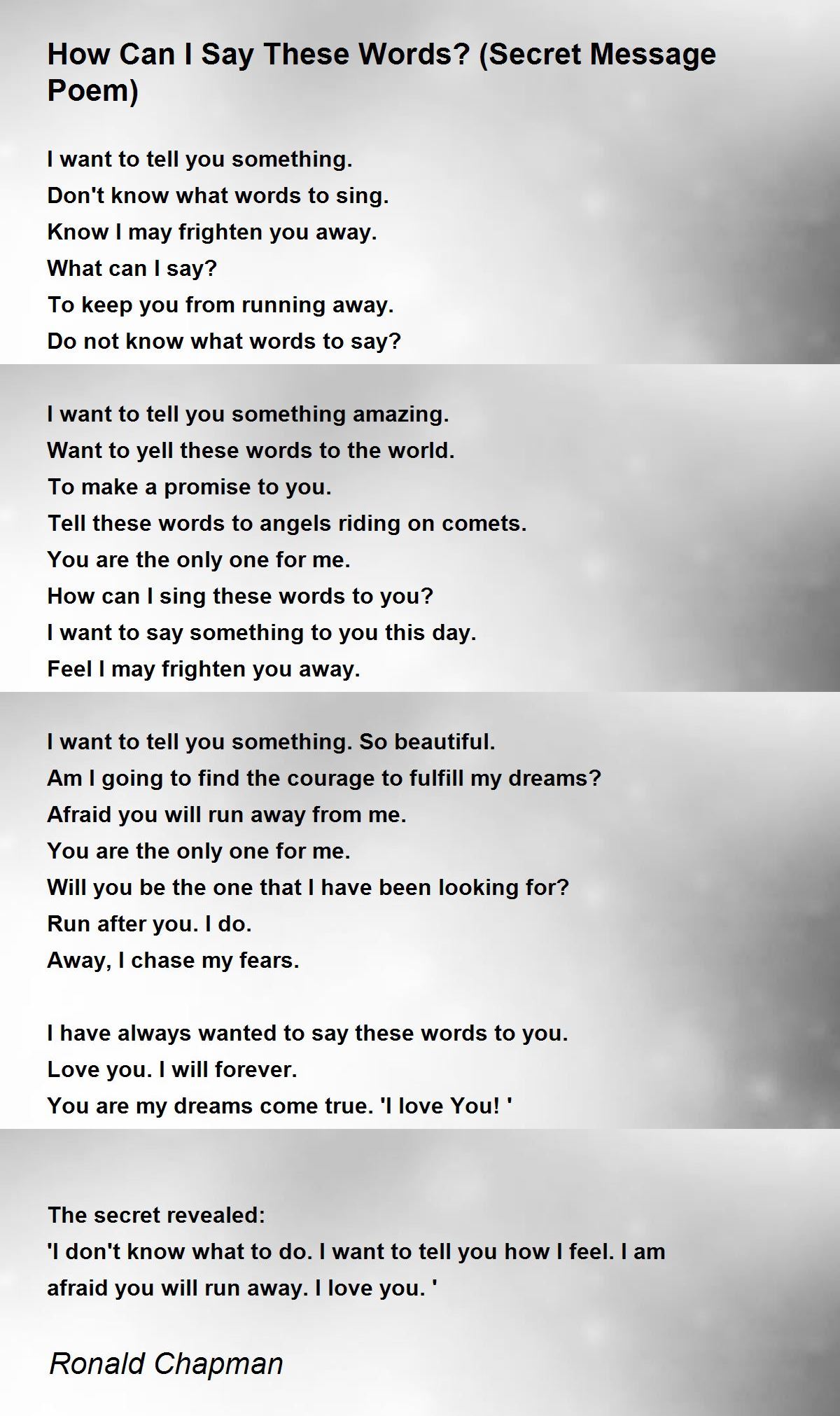 How Can I Say These Words? (Secret Message Poem) by Ronald Chapman